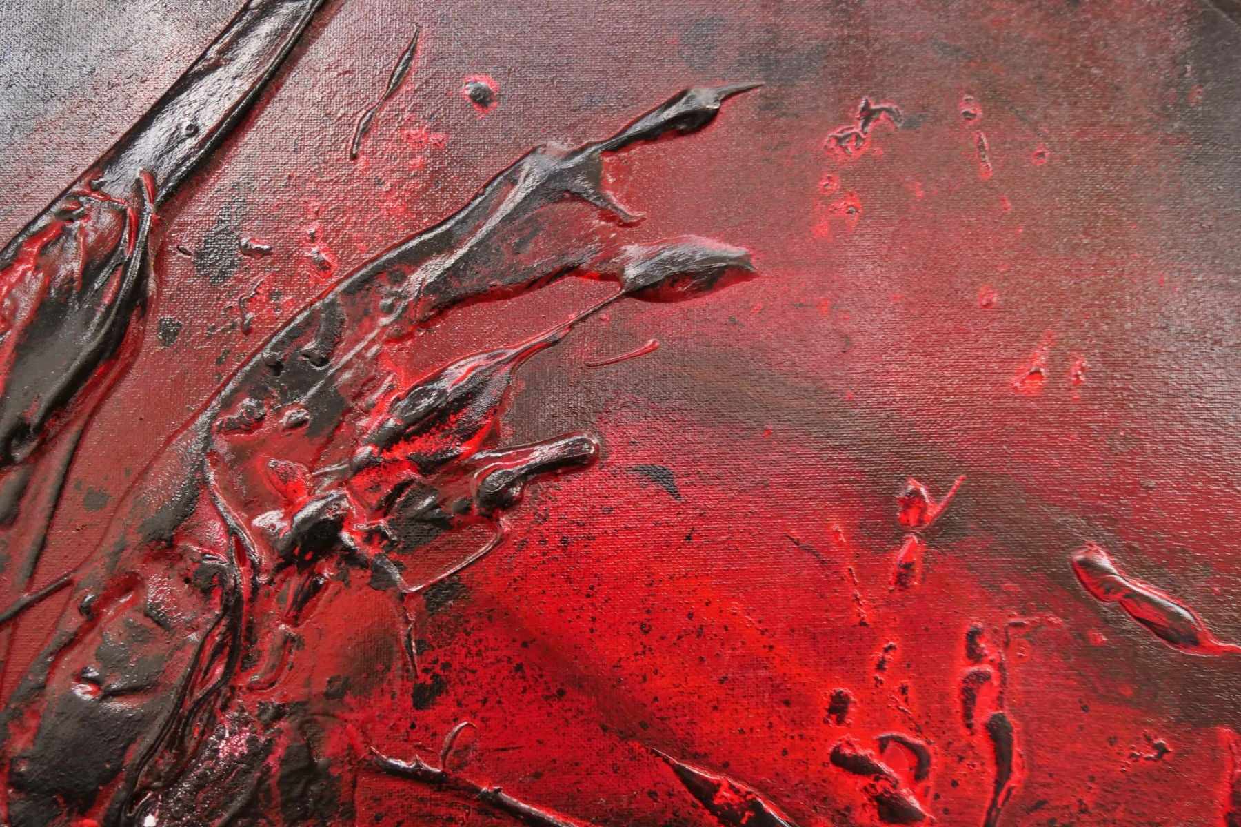 Black Red Sun 160cm x 100cm Black Red Textured Abstract Painting (SOLD)