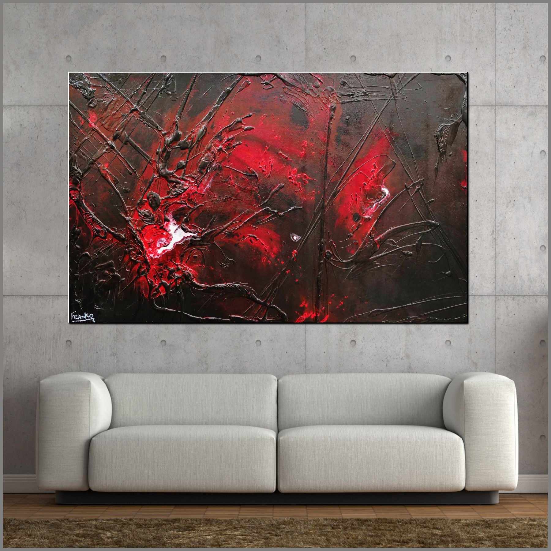 Black Red Sun 160cm x 100cm Black Red Textured Abstract Painting (SOLD)-Abstract-[Franko_Artist]-[Australian_artist]-[Gold_Coast]-[Brisbane]-[modern]-[contemporary]-[original]-[Large_artwork]-[The_Block]-[Dream_Homes]-[ideas]-[Grand_Designs]-[Art_Lover]-Franklin Art Studio