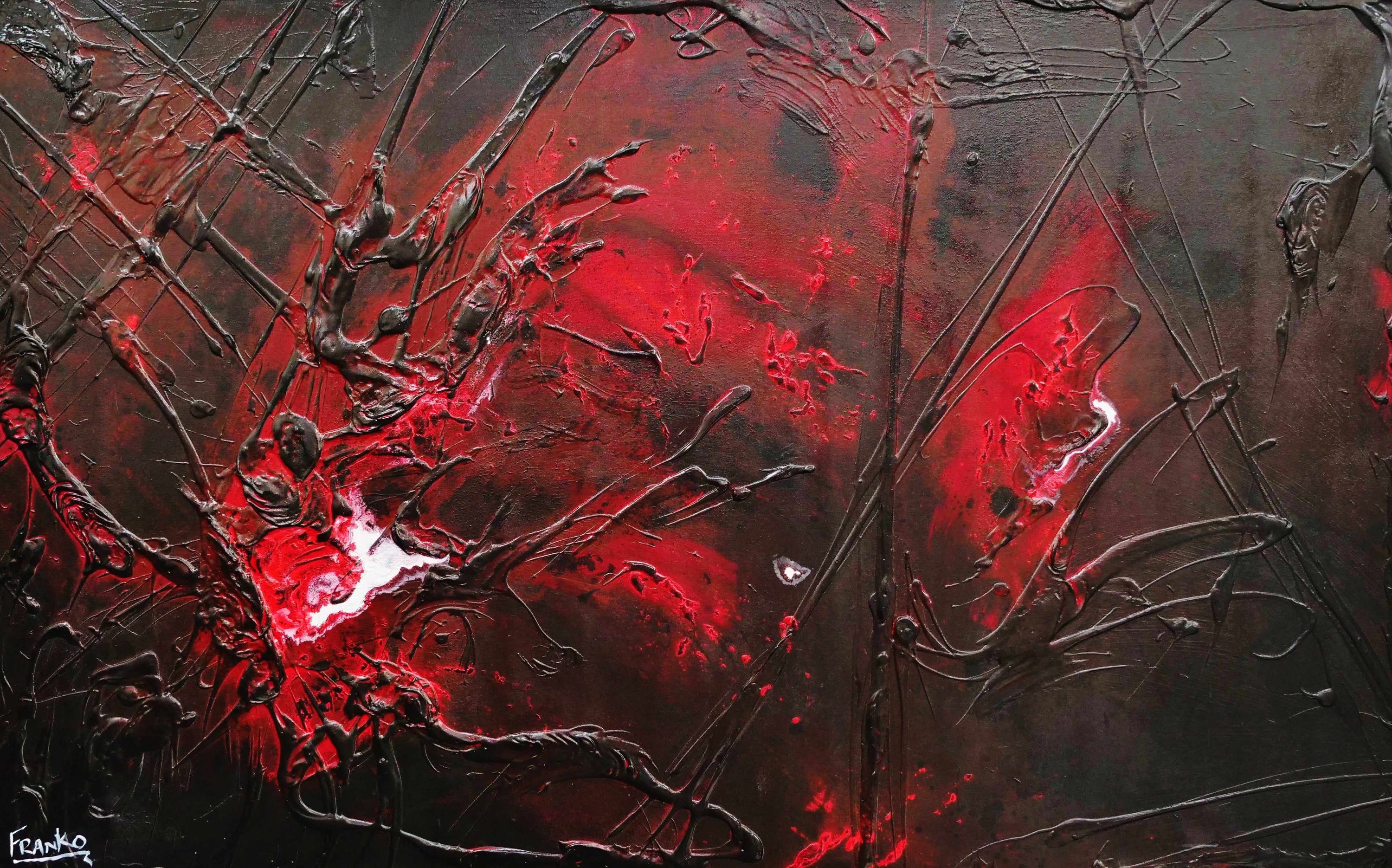 Black Red Sun 160cm x 100cm Black Red Textured Abstract Painting (SOLD)-Abstract-[Franko_Artist]-[Australian_artist]-[Gold_Coast]-[Brisbane]-[modern]-[contemporary]-[original]-[Large_artwork]-Franklin Art Studio