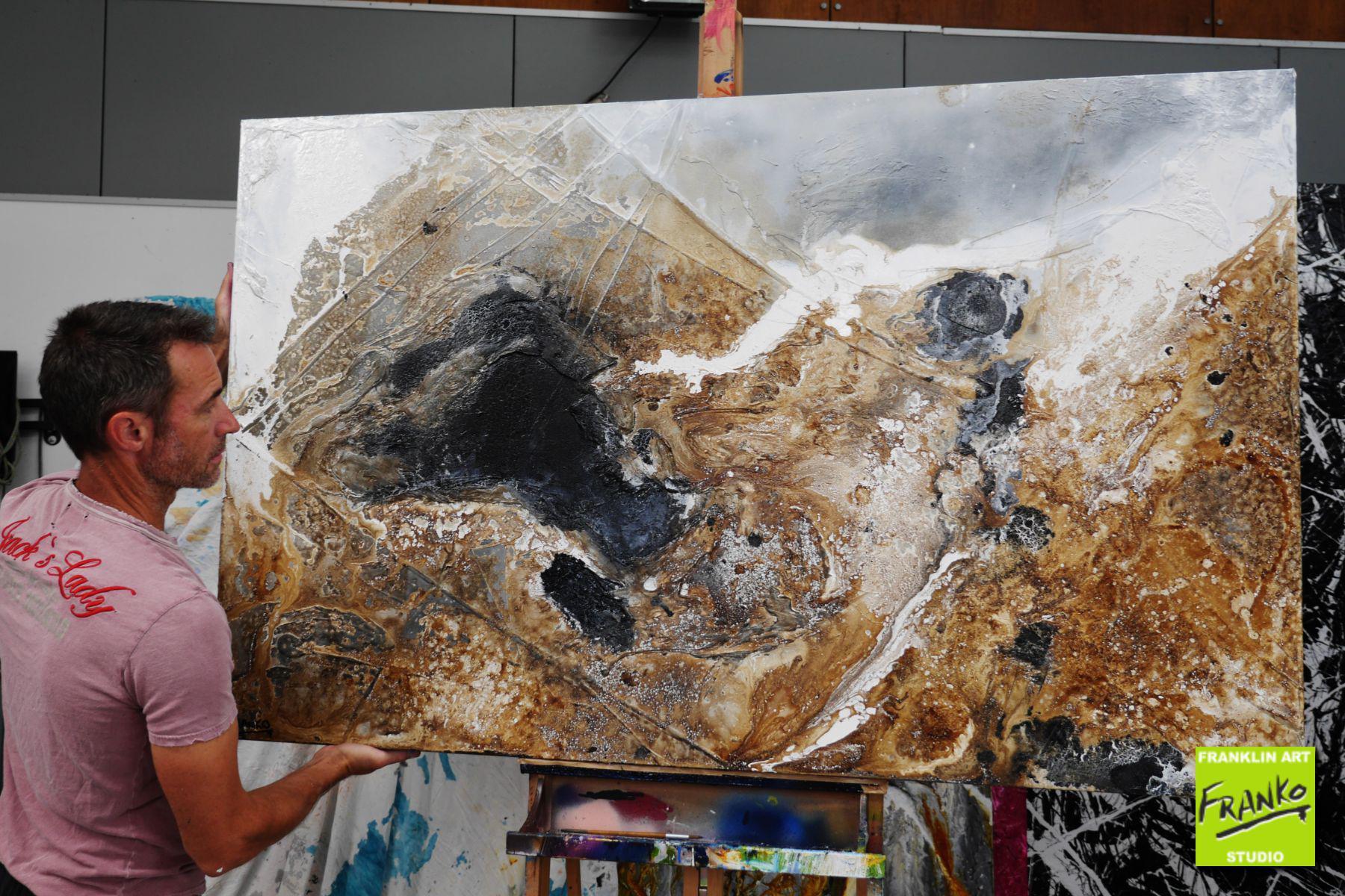 Black Russian 160cm x 100cm Brown Black Grey Textured Abstract Painting (SOLD)-Abstract-[Franko_Artist]-[The_Block]-[Dream_Homes]-[ideas]- [Grand_Designs]-Franklin Art Studio