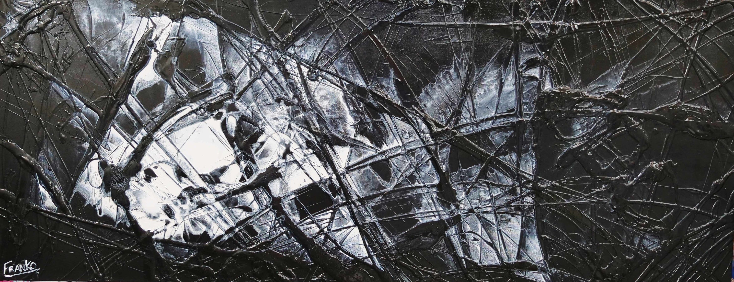 Black Salt 200cm x 80cm Black White Textured Abstract Painting (SOLD)-Abstract-[Franko_Artist]-[Australian_artist]-[Gold_Coast]-[Brisbane]-[modern]-[contemporary]-[original]-[Large_artwork]-Franklin Art Studio