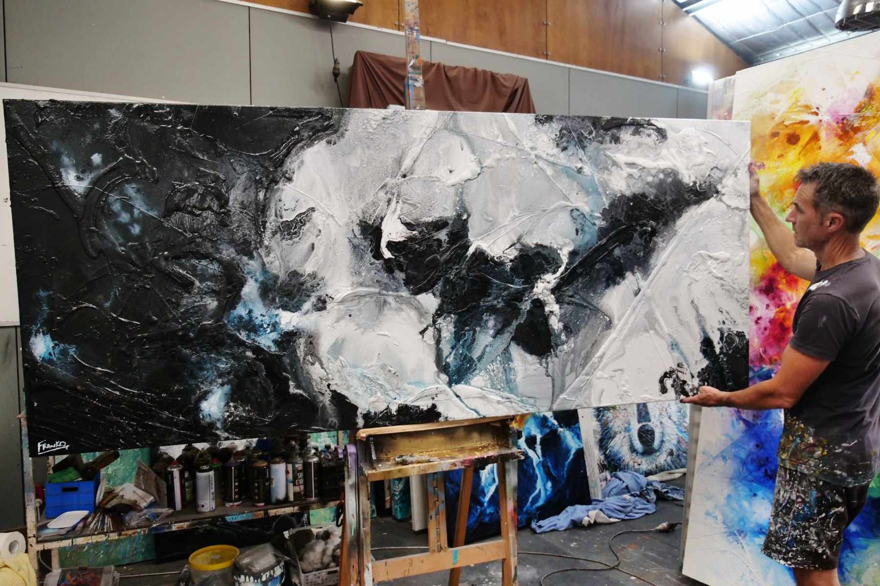 Black Sambuca 240cm x 100cm Black Grey White Textured Abstract Painting (SOLD)-Abstract-[Franko_Artist]-[The_Block]-[Dream_Homes]-[ideas]- [Grand_Designs]-Franklin Art Studio