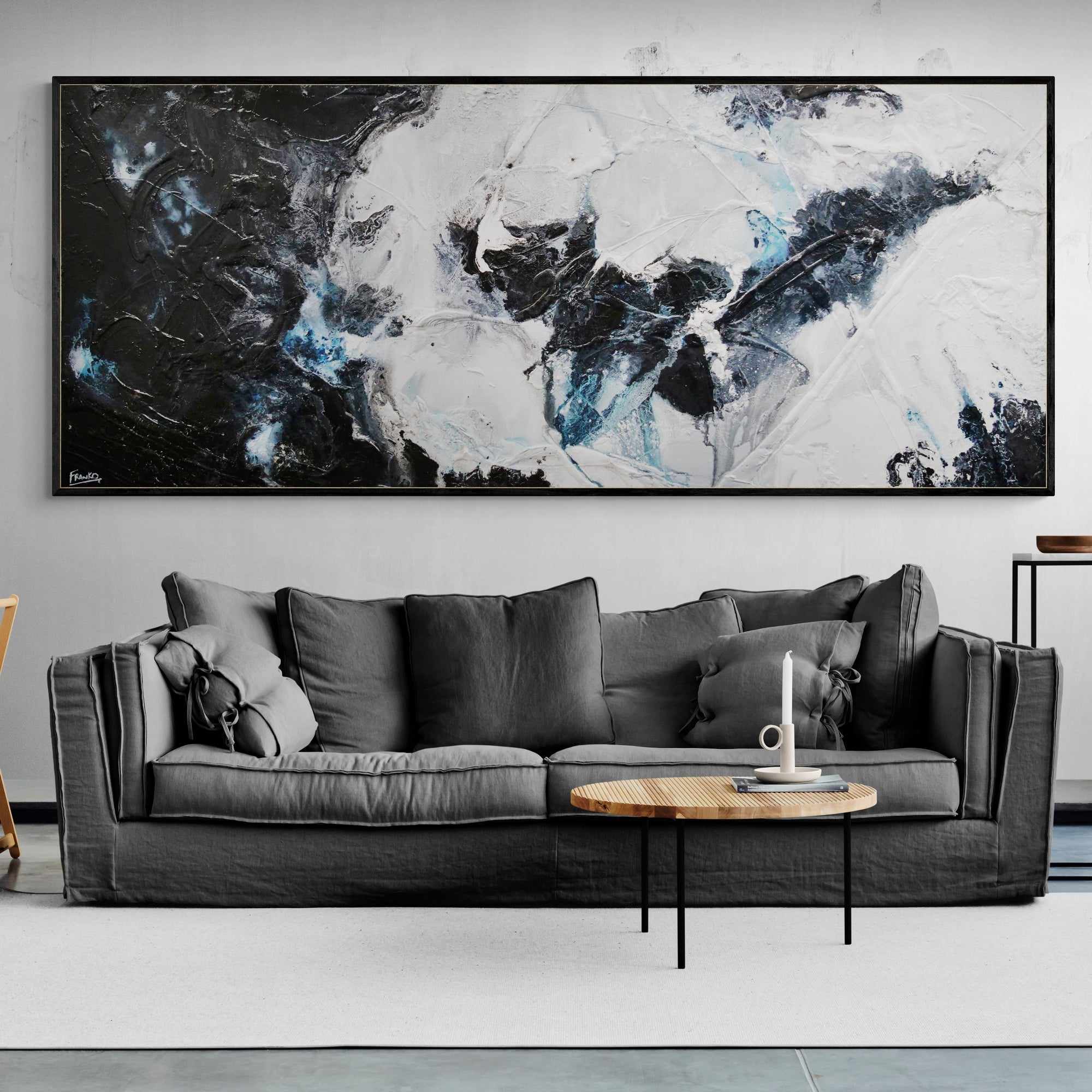 Black Sambuca 240cm x 100cm Black Grey White Textured Abstract Painting (SOLD)-Abstract-[Franko_Artist]-[The_Block]-[Dream_Homes]-[ideas]-[Grand_Designs]-[Art_Lover]-Franklin Art Studio