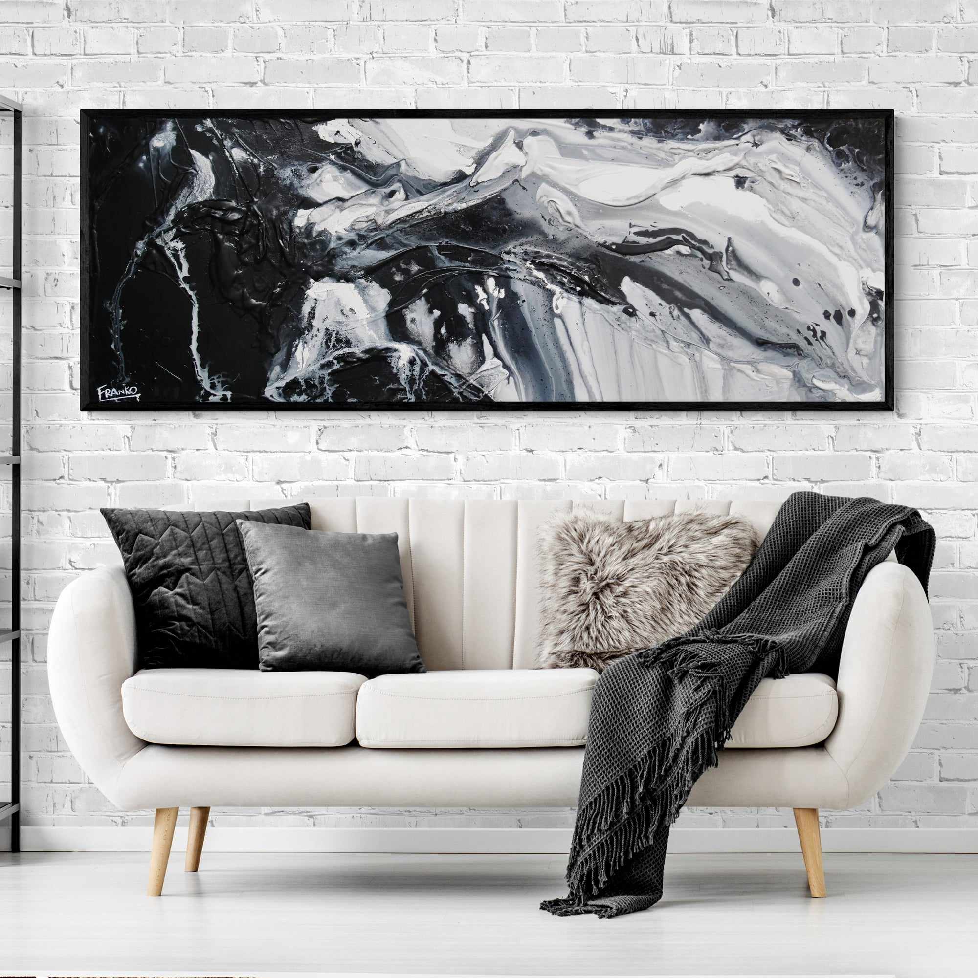 Black Slider 160cm x 60cm Black White Textured Abstract Painting (SOLD)-Abstract-[Franko_Artist]-[Australian_artist]-[Gold_Coast]-[Brisbane]-[modern]-[contemporary]-[original]-[Large_artwork]-[The_Block]-[Dream_Homes]-[ideas]-[Grand_Designs]-[Art_Lover]-Franklin Art Studio