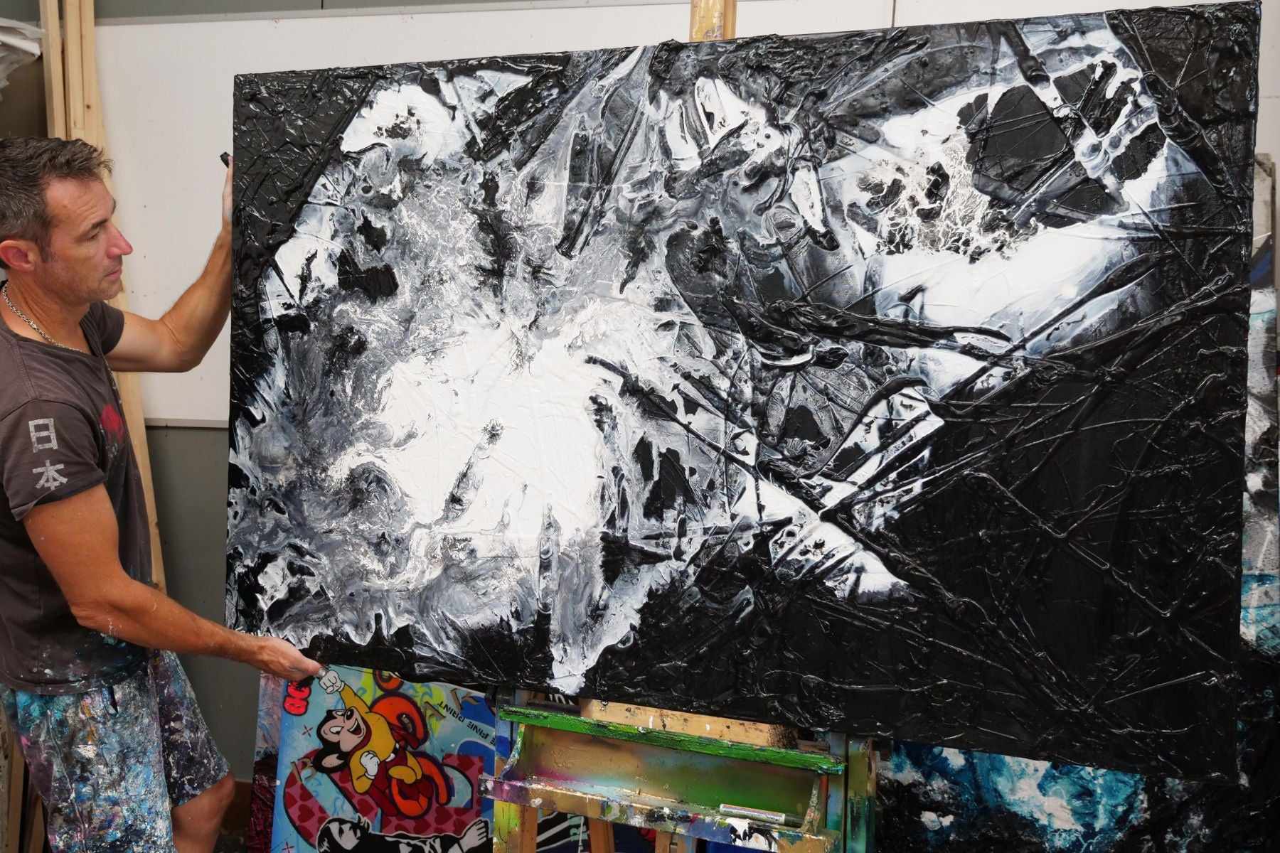 Black Sugar 160cm x 100cm Black White Textured Abstract Painting (SOLD)-Abstract-[Franko_Artist]-[The_Block]-[Dream_Homes]-[ideas]- [Grand_Designs]-Franklin Art Studio
