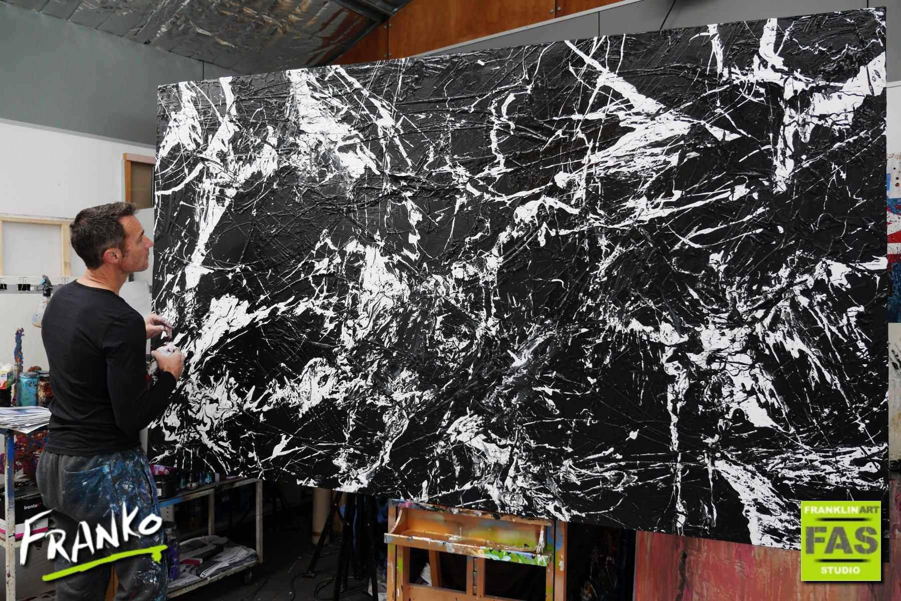 Black White Maze 250cm x 150cm Black White Huge Abstract Painting (SOLD)-Abstract-[Franko_Artist]-[The_Block]-[Dream_Homes]-[ideas]- [Grand_Designs]-Franklin Art Studio