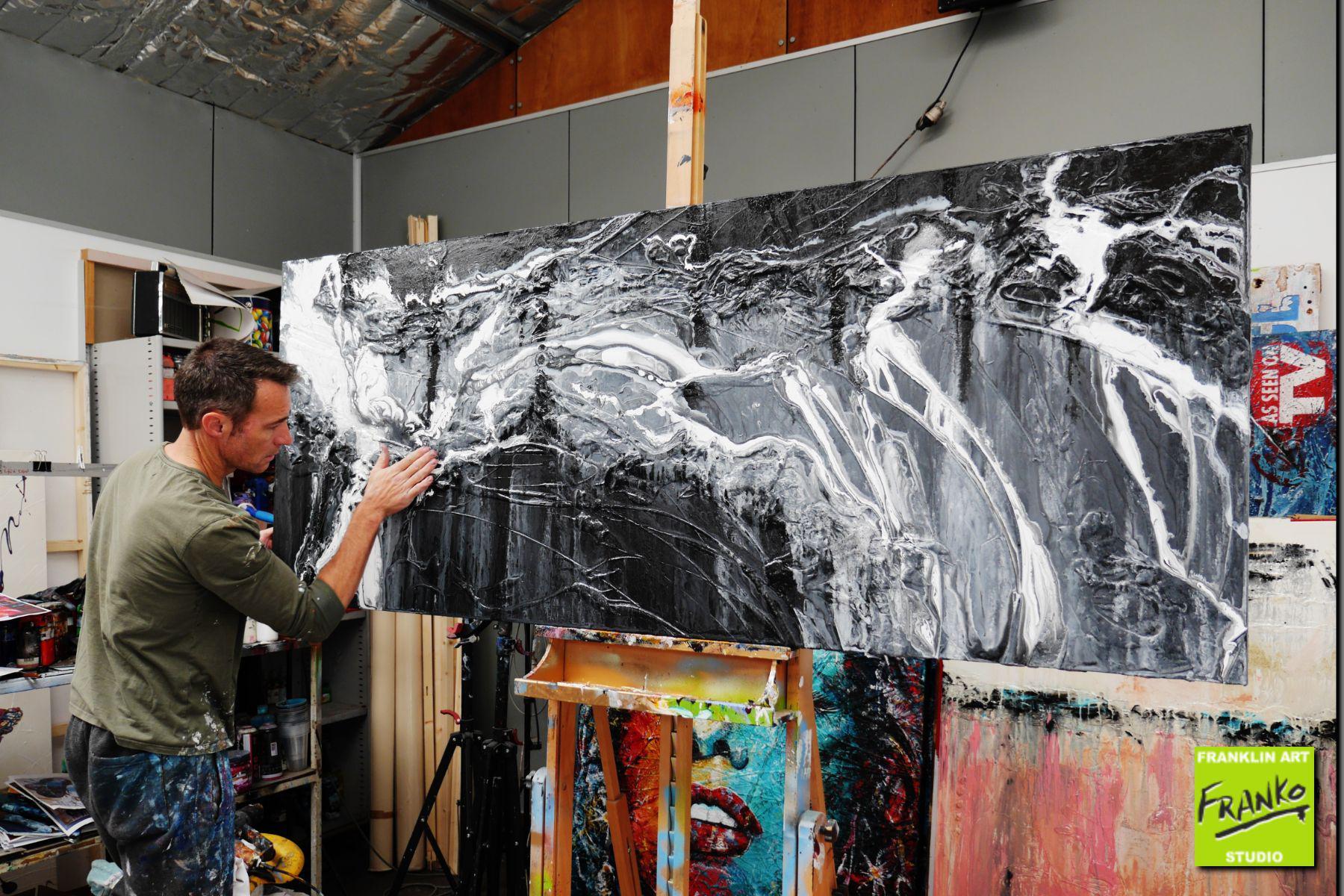 Black Woosh 200cm x 80cm Grey Black Textured Abstract Painting (SOLD)-Abstract-[Franko_Artist]-[The_Block]-[Dream_Homes]-[ideas]- [Grand_Designs]-Franklin Art Studio