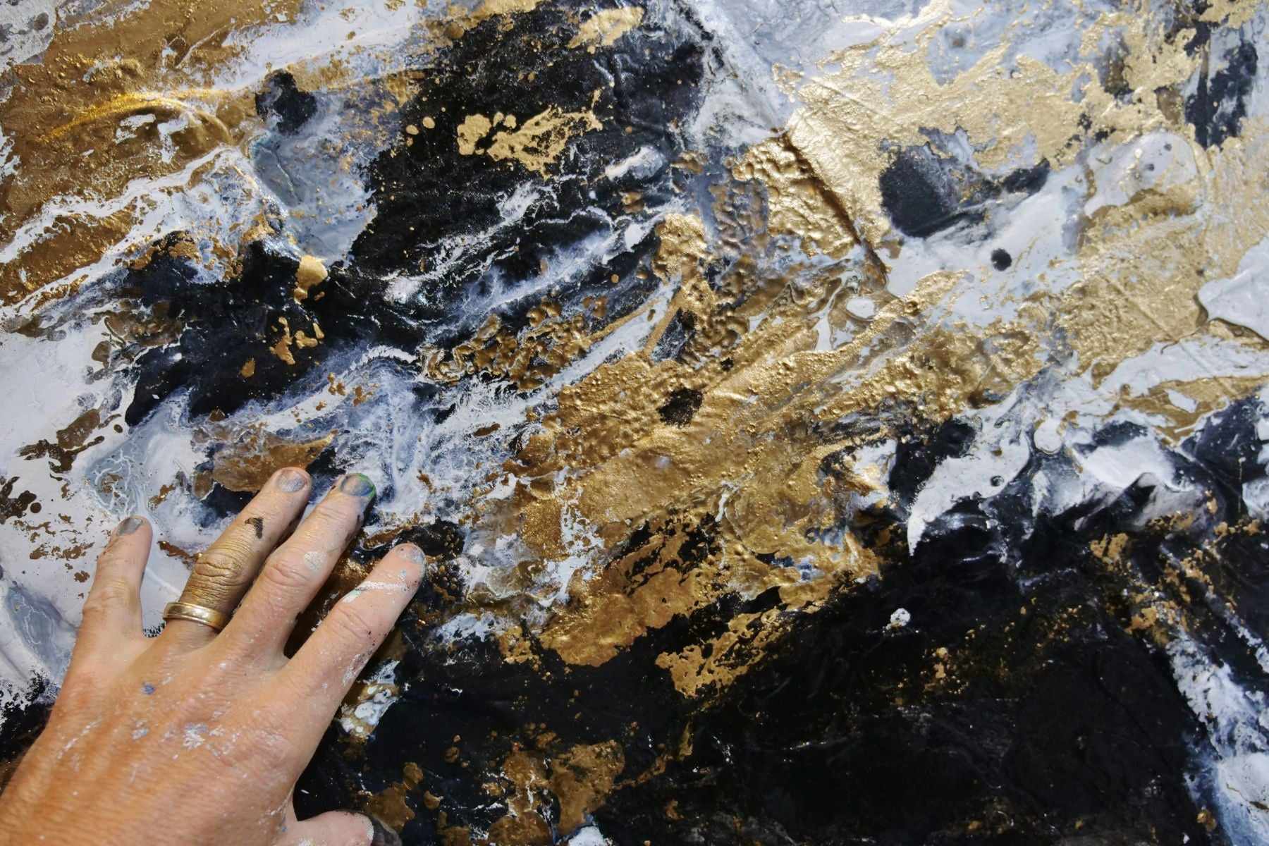 Black and Gold Elegance 200cm x 80cm Black Gold Textured Abstract Painting (SOLD)