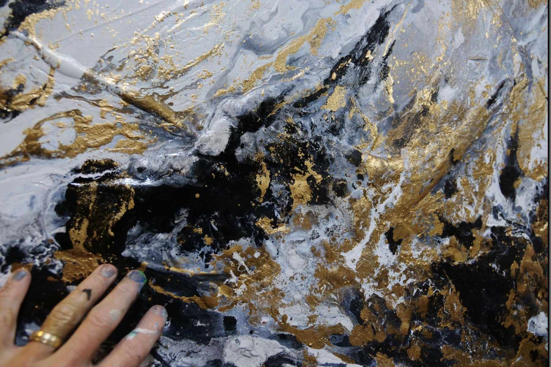 Black and Gold Elegance 200cm x 80cm Black Gold Textured Abstract Painting (SOLD)-Abstract-[Franko]-[Artist]-[Australia]-[Painting]-Franklin Art Studio