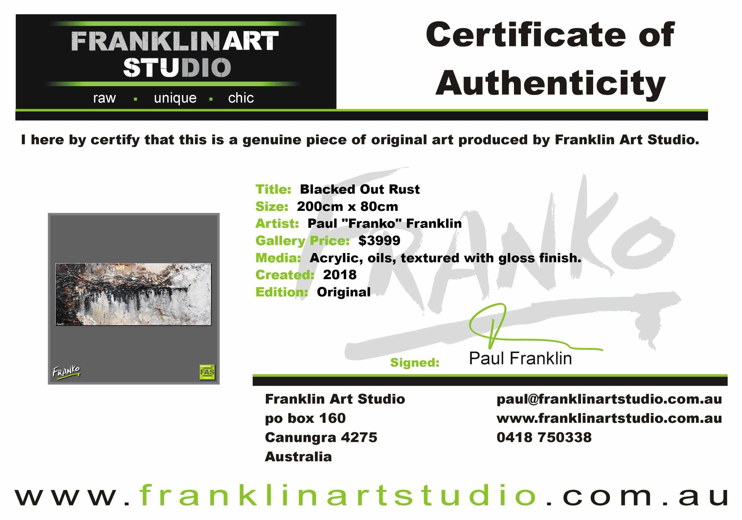 Blacked Out Rust 200cm x 80cm White Brown Rust Black Abstract Painting (SOLD)-Abstract-[Franko_Artist]-[The_Block]-[Dream_Homes]-[ideas]-[Grand_Designs]-[Art_Lover]-Franklin Art Studio