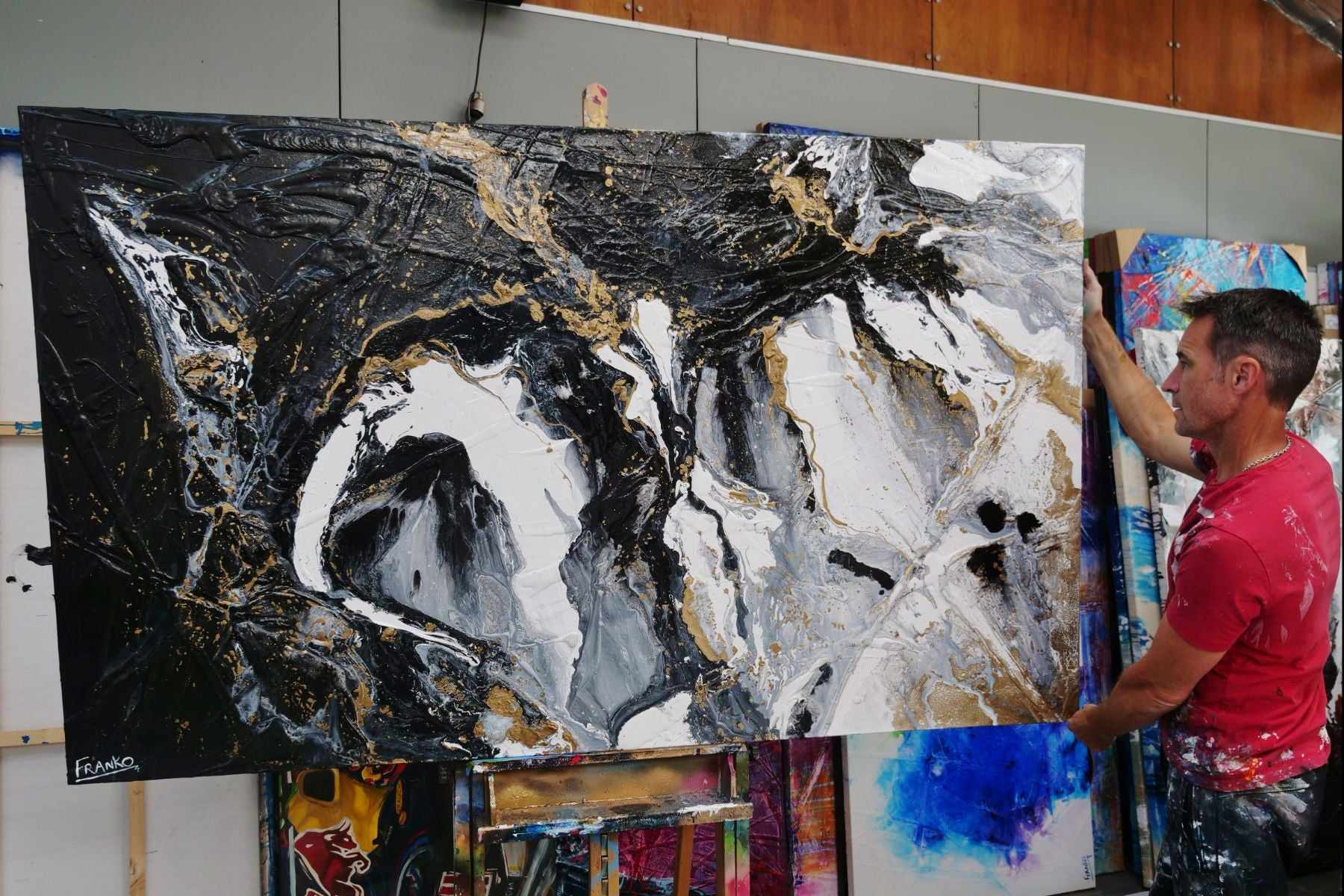 Blackened Gold Rapture 200cm x 120cm Black Grey Gold Textured Abstract Painting (SOLD)-Abstract-[Franko_Artist]-[The_Block]-[Dream_Homes]-[ideas]- [Grand_Designs]-Franklin Art Studio