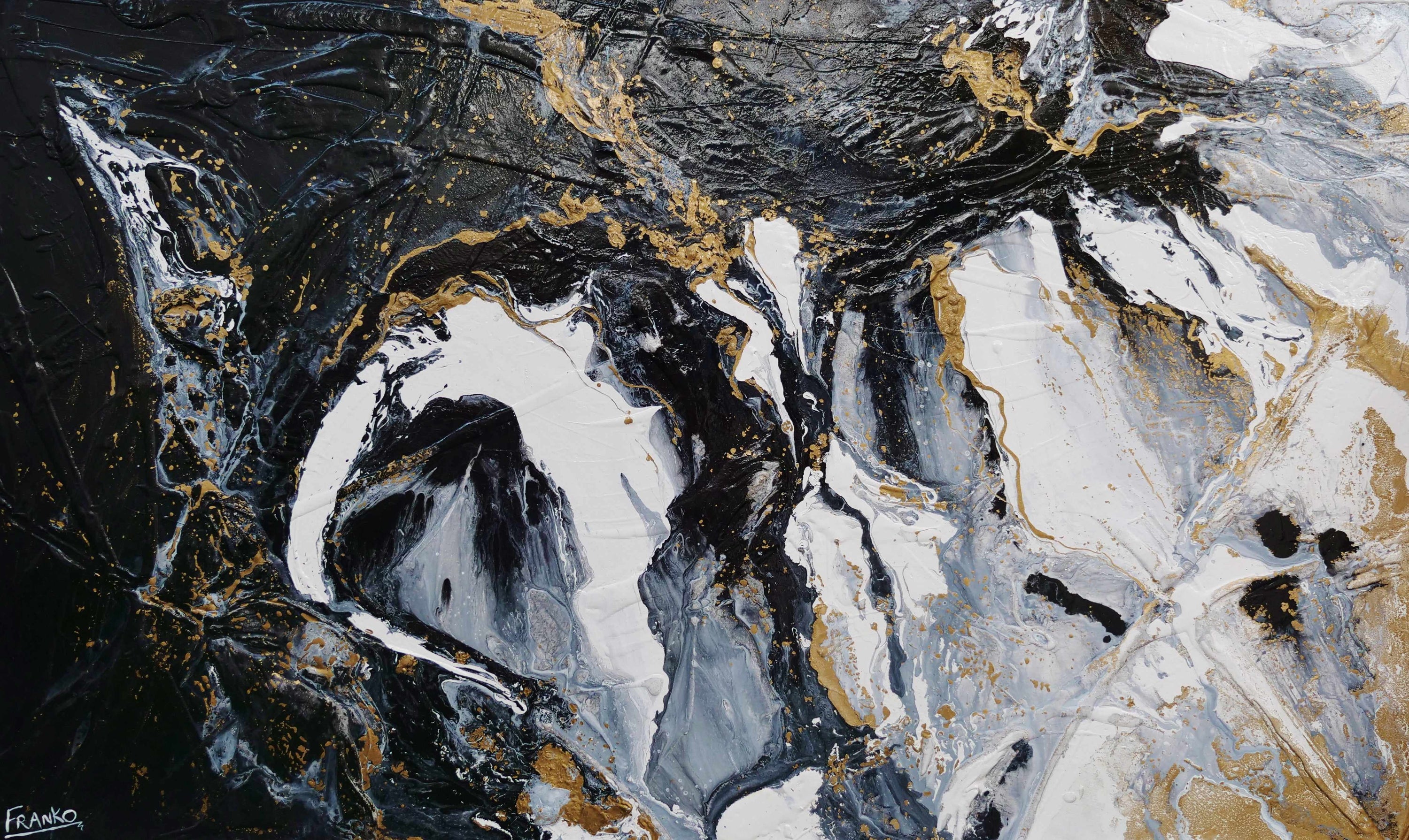 Blackened Gold Rapture 200cm x 120cm Black Grey Gold Textured Abstract Painting (SOLD)-Abstract-[Franko_Artist]-[Australian_artist]-[Gold_Coast]-[Brisbane]-[modern]-[contemporary]-[original]-[Large_artwork]-Franklin Art Studio