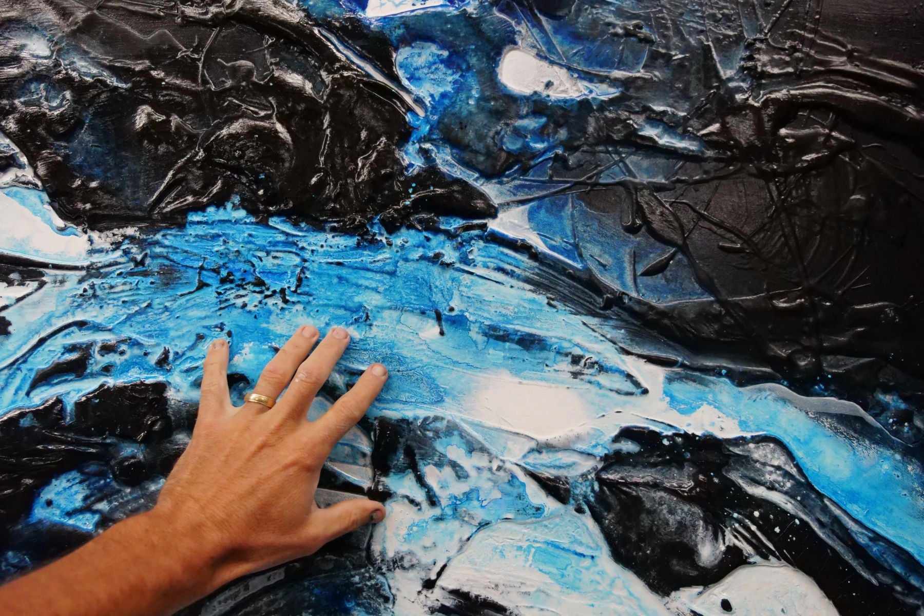 Blackened Rain 270cm x 120cm Black Blue Textured Abstract Painting (SOLD)-Abstract-[Franko_Artist]-[The_Block]-[Dream_Homes]-[ideas]-[Grand_Designs]-[Art_Lover]-Franklin Art Studio