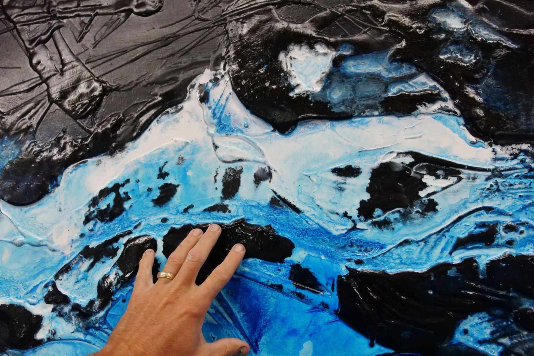 Blackened Rain 270cm x 120cm Black Blue Textured Abstract Painting (SOLD)