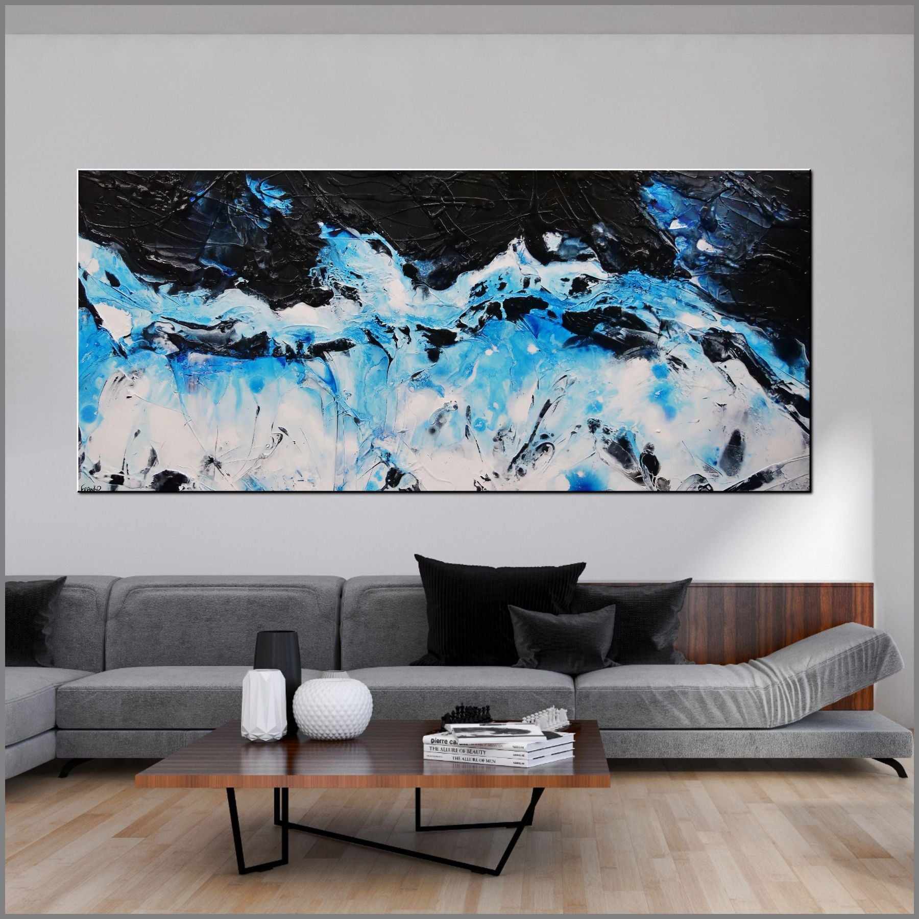 Blackened Rain 270cm x 120cm Black Blue Textured Abstract Painting (SOLD)-Abstract-[Franko_Artist]-[Australian_artist]-[Gold_Coast]-[Brisbane]-[modern]-[contemporary]-[original]-[Large_artwork]-[The_Block]-[Dream_Homes]-[ideas]-[Grand_Designs]-[Art_Lover]-Franklin Art Studio