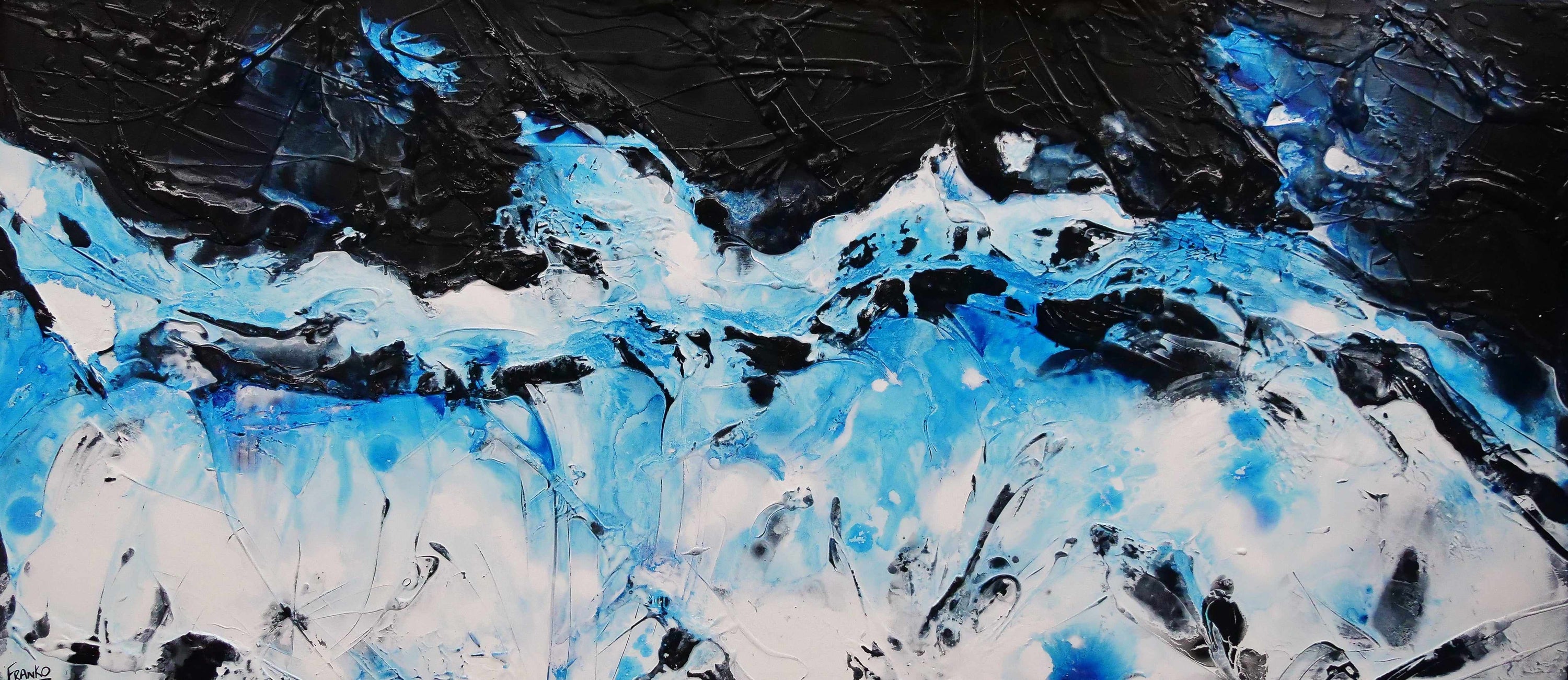 Blackened Rain 270cm x 120cm Black Blue Textured Abstract Painting (SOLD)-Abstract-[Franko_Artist]-[Australian_artist]-[Gold_Coast]-[Brisbane]-[modern]-[contemporary]-[original]-[Large_artwork]-Franklin Art Studio