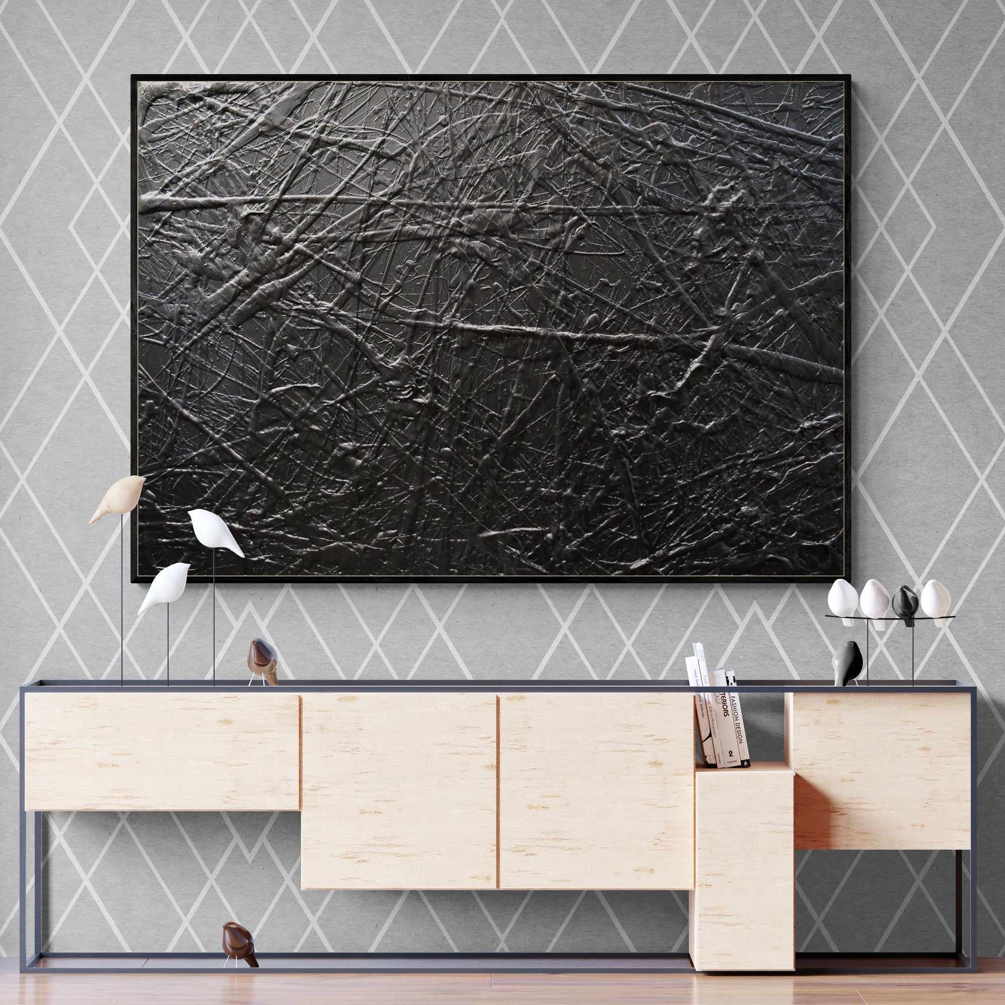 Blackest Magic 140cm x 100cm Black Textured Abstract Painting (SOLD)-Abstract-[Franko_Artist]-[The_Block]-[Dream_Homes]-[ideas]- [Grand_Designs]-Franklin Art Studio
