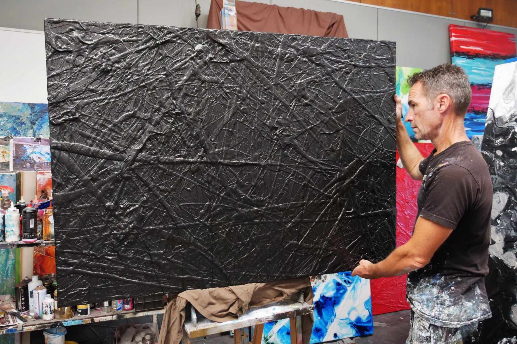 Blackest Magic 140cm x 100cm Black Textured Abstract Painting (SOLD)-Abstract-[Franko_Artist]-[The_Block]-[Dream_Homes]-[ideas]-[Grand_Designs]-[Art_Lover]-Franklin Art Studio