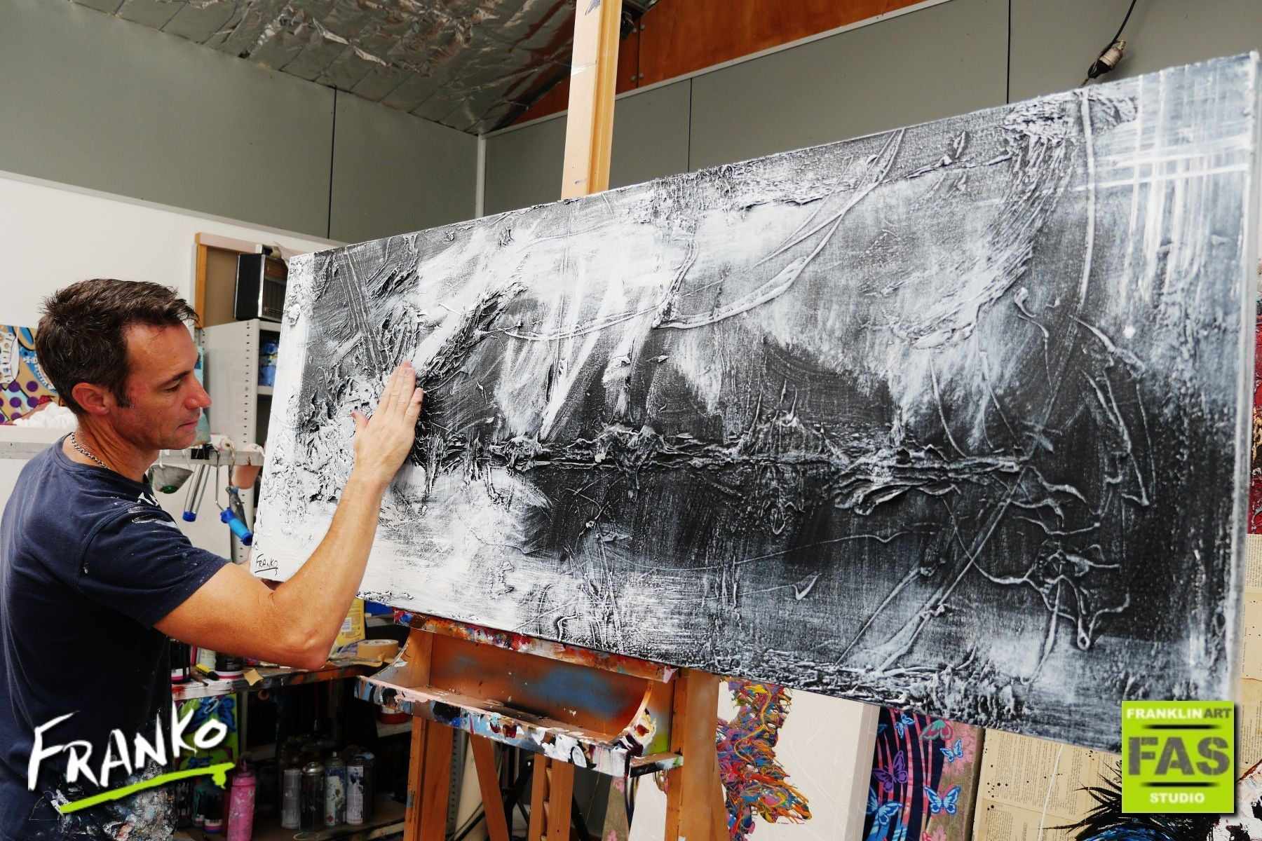 Blackish White 160cm x 60cm Black and white Abstract Painting (SOLD)-Abstract-[Franko_Artist]-[The_Block]-[Dream_Homes]-[ideas]- [Grand_Designs]-Franklin Art Studio