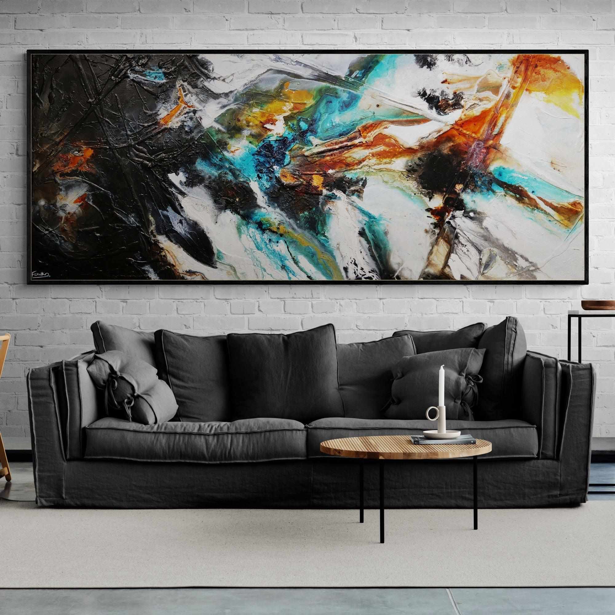Blended Potion 240cm x 100cm Black Teal Oxide Textured Abstract Painting (SOLD)-Abstract-[Franko_Artist]-[The_Block]-[Dream_Homes]-[ideas]-[Grand_Designs]-[Art_Lover]-Franklin Art Studio