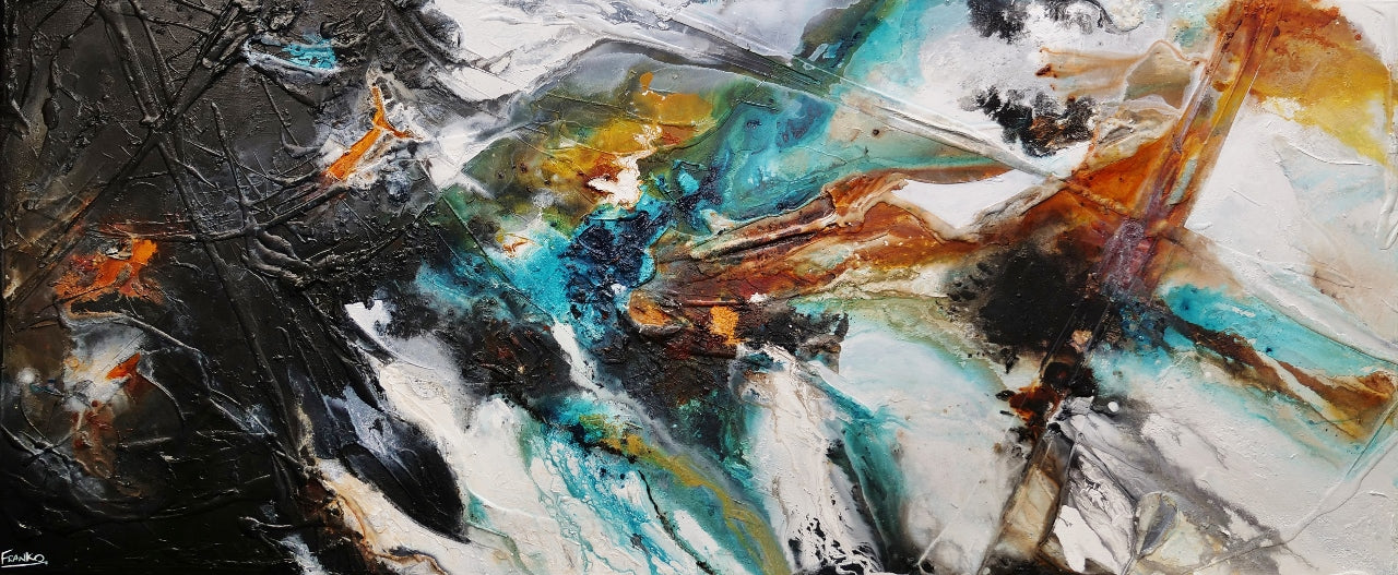 Blended Potion 240cm x 100cm Black Teal Oxide Textured Abstract Painting (SOLD)-Abstract-[Franko_Artist]-[Australian_artist]-[Gold_Coast]-[Brisbane]-[modern]-[contemporary]-[original]-[Large_artwork]-Franklin Art Studio