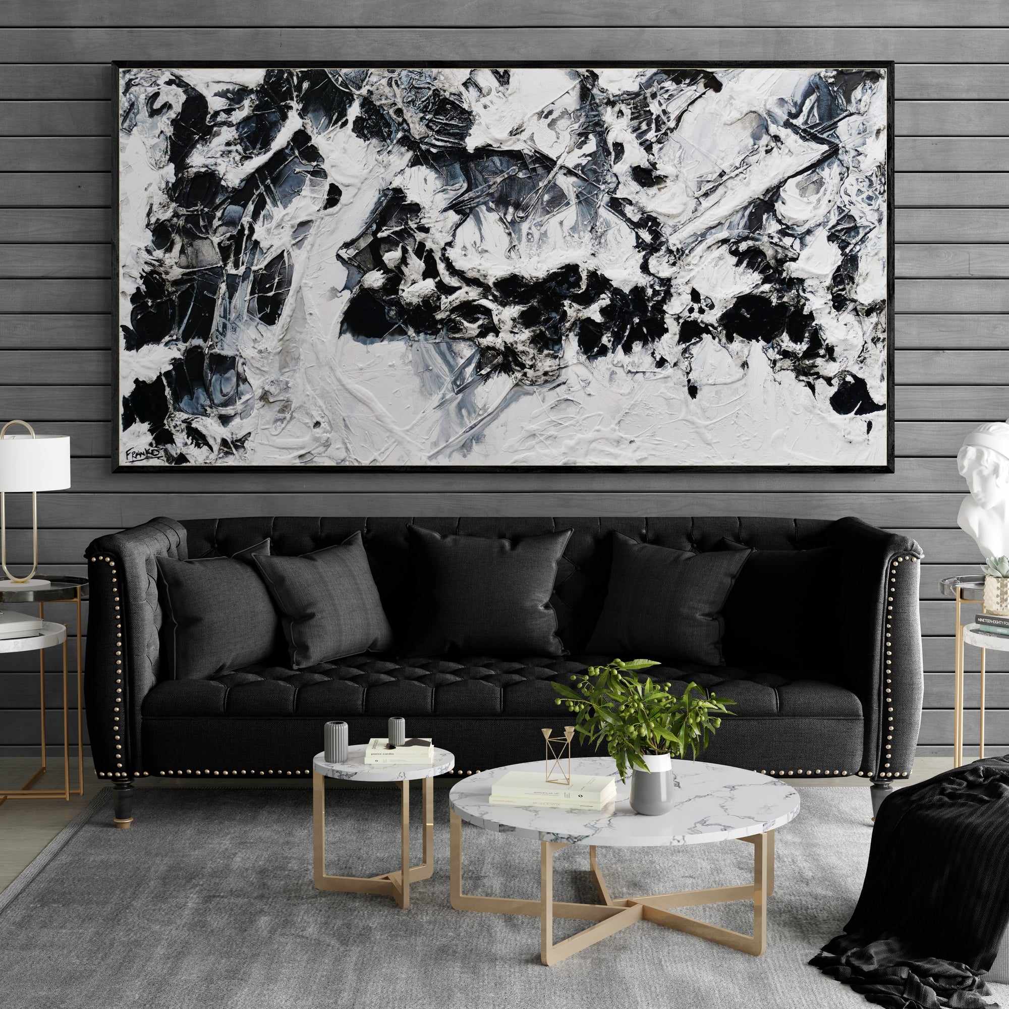 Bliss 190cm x 100cm Black White Textured Abstract Painting (SOLD)-Abstract-[Franko_Artist]-[Australian_artist]-[Gold_Coast]-[Brisbane]-[modern]-[contemporary]-[original]-[Large_artwork]-[The_Block]-[Dream_Homes]-[ideas]-[Grand_Designs]-[Art_Lover]-Franklin Art Studio