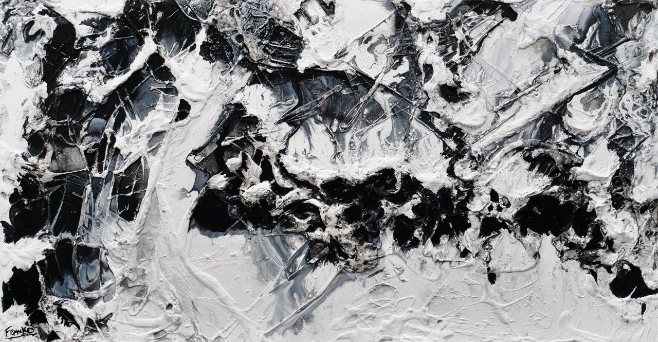 Bliss 190cm x 100cm Black White Textured Abstract Painting (SOLD)-Abstract-[Franko_Artist]-[Australian_artist]-[Gold_Coast]-[Brisbane]-[modern]-[contemporary]-[original]-[Large_artwork]-Franklin Art Studio