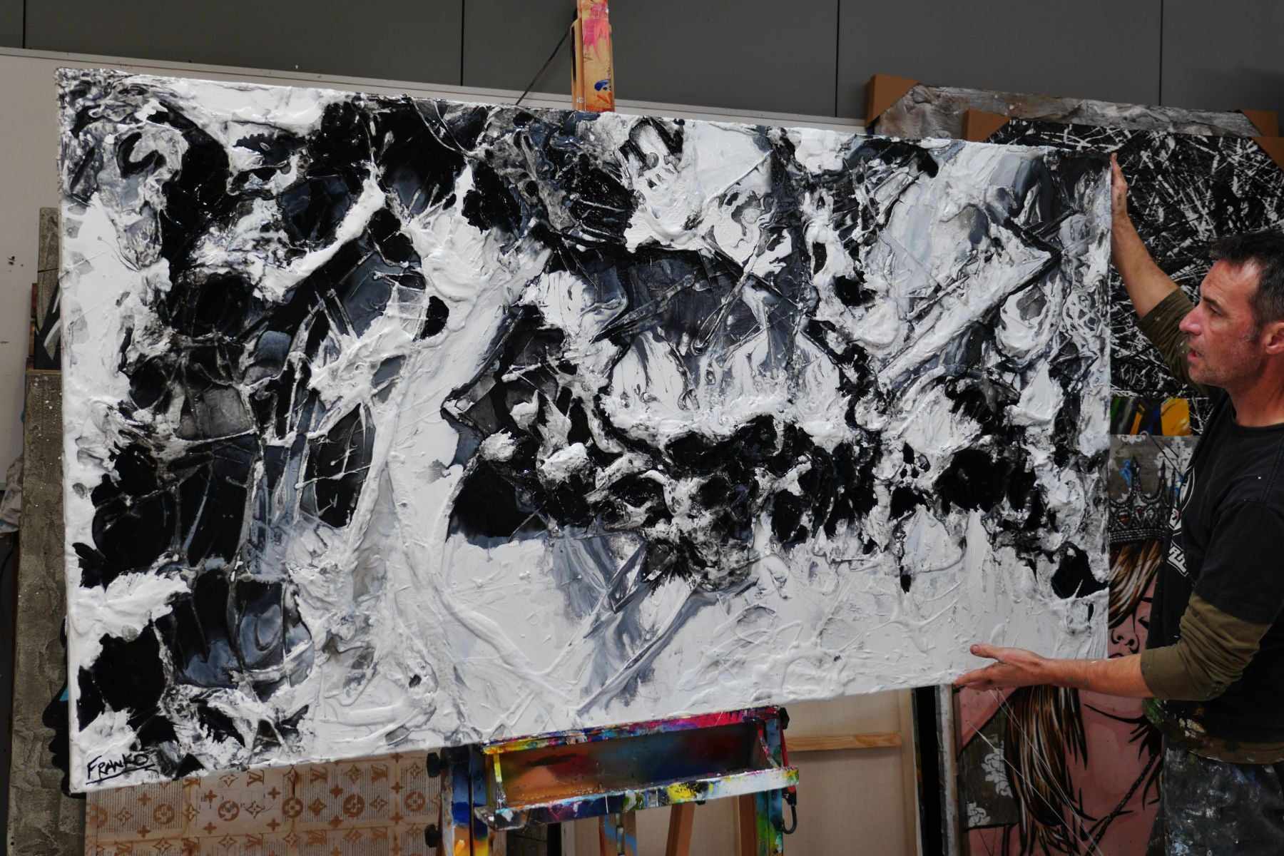 Bliss 190cm x 100cm Black White Textured Abstract Painting (SOLD)-Abstract-[Franko_Artist]-[The_Block]-[Dream_Homes]-[ideas]- [Grand_Designs]-Franklin Art Studio