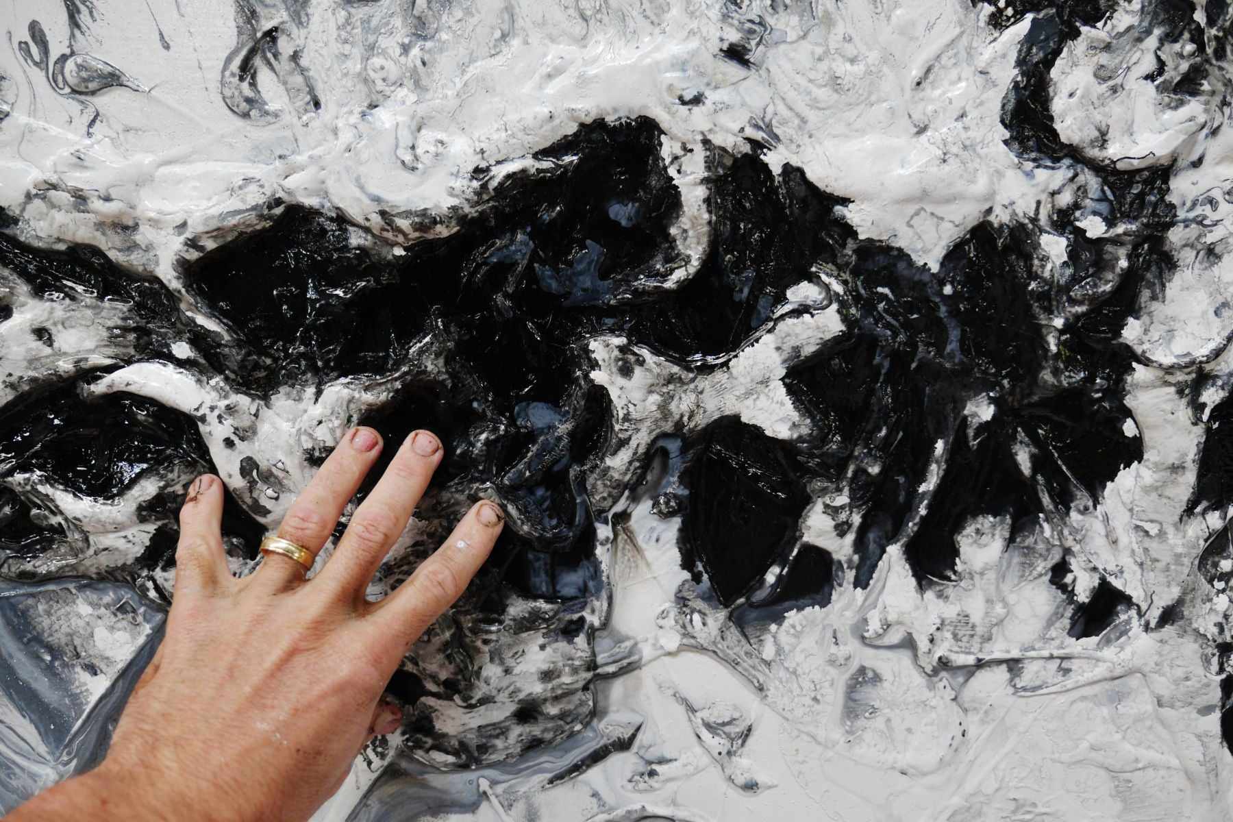 Bliss 190cm x 100cm Black White Textured Abstract Painting (SOLD)-Abstract-[Franko]-[Artist]-[Australia]-[Painting]-Franklin Art Studio