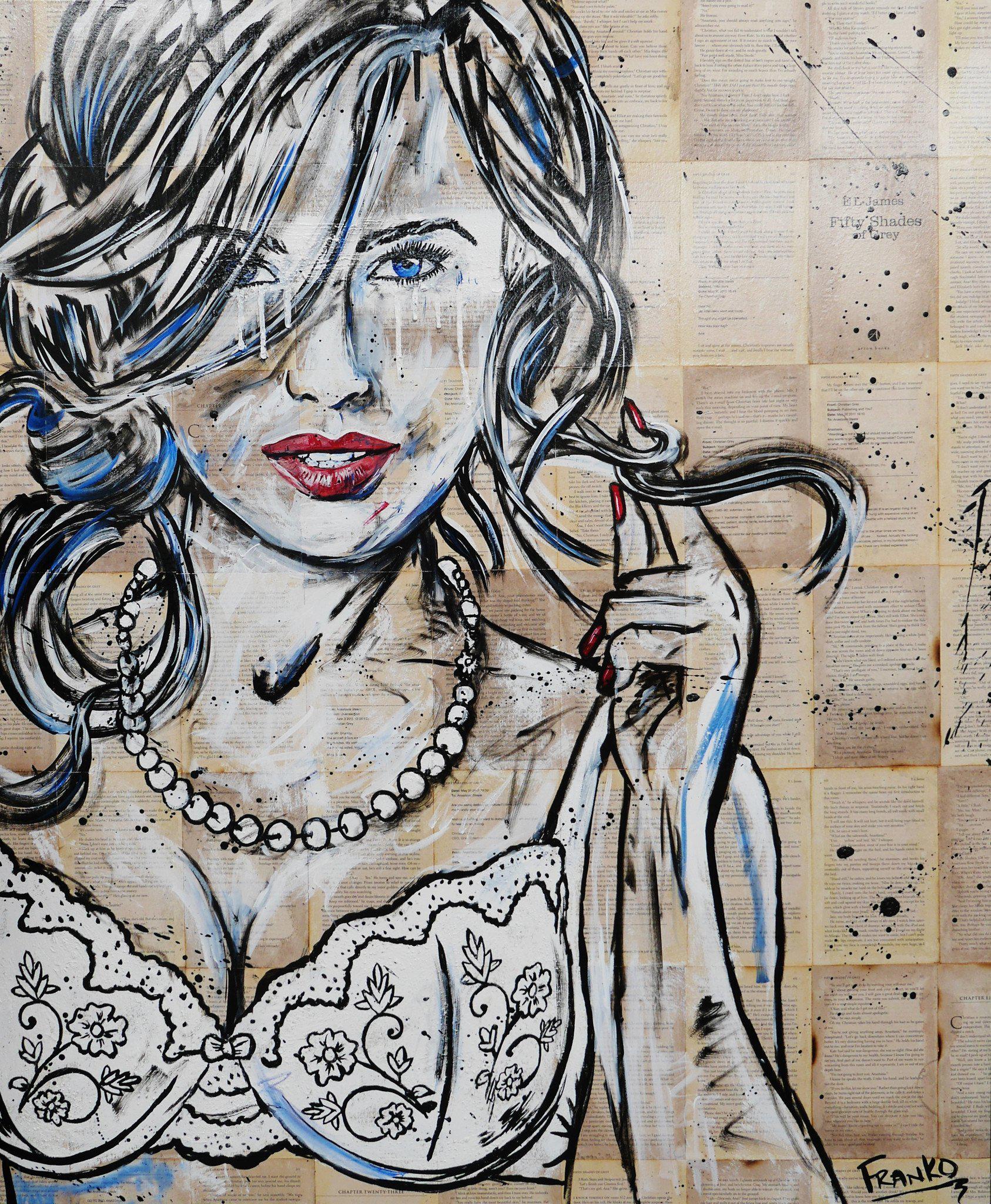 Blonde Blue Red 120cm x 100cm 50 Shades of Grey Vintage Book Pop art Painting (SOLD)-book club-[Franko_Artist]-[Australian_artist]-[Gold_Coast]-[Brisbane]-[modern]-[contemporary]-[original]-[Large_artwork]-Franklin Art Studio