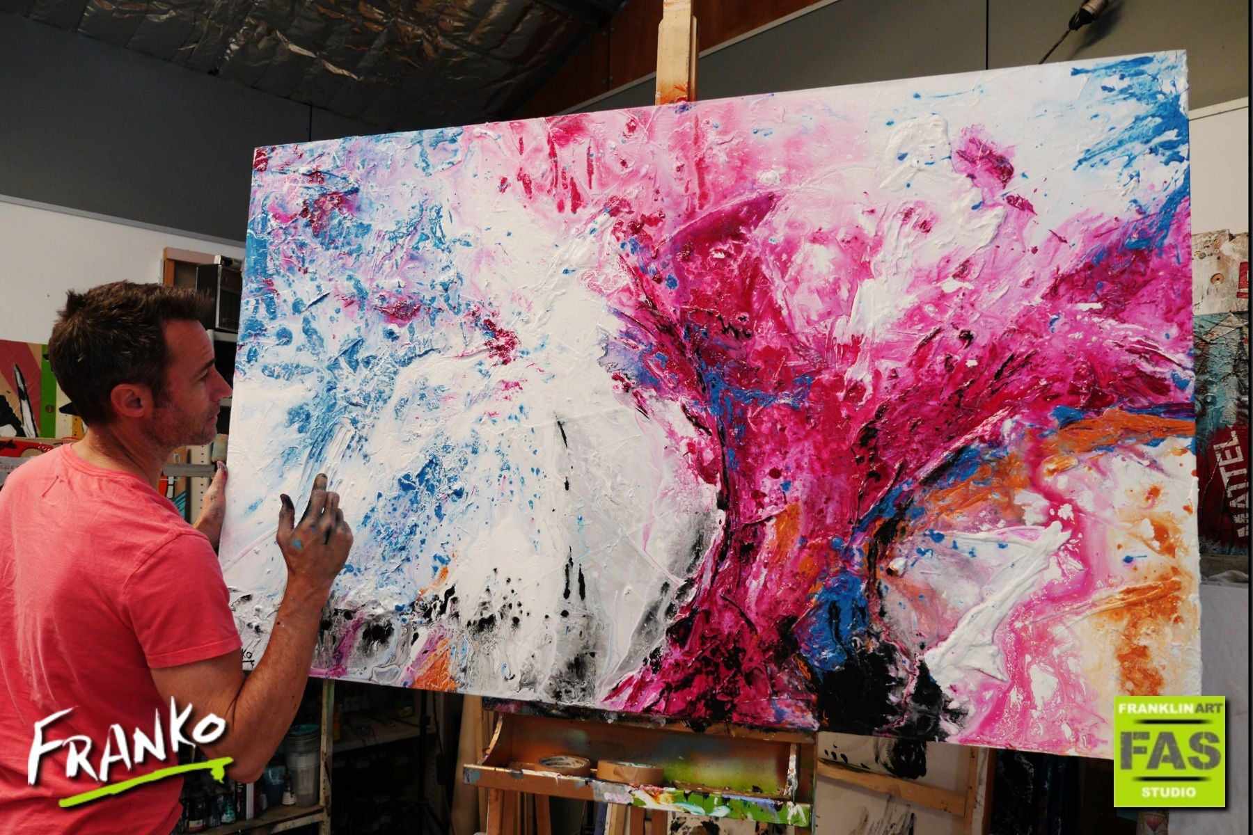 Blooming Magenta 160cm x 100cm White Pink Abstract Painting (SOLD)-Abstract-[Franko_Artist]-[The_Block]-[Dream_Homes]-[ideas]- [Grand_Designs]-Franklin Art Studio
