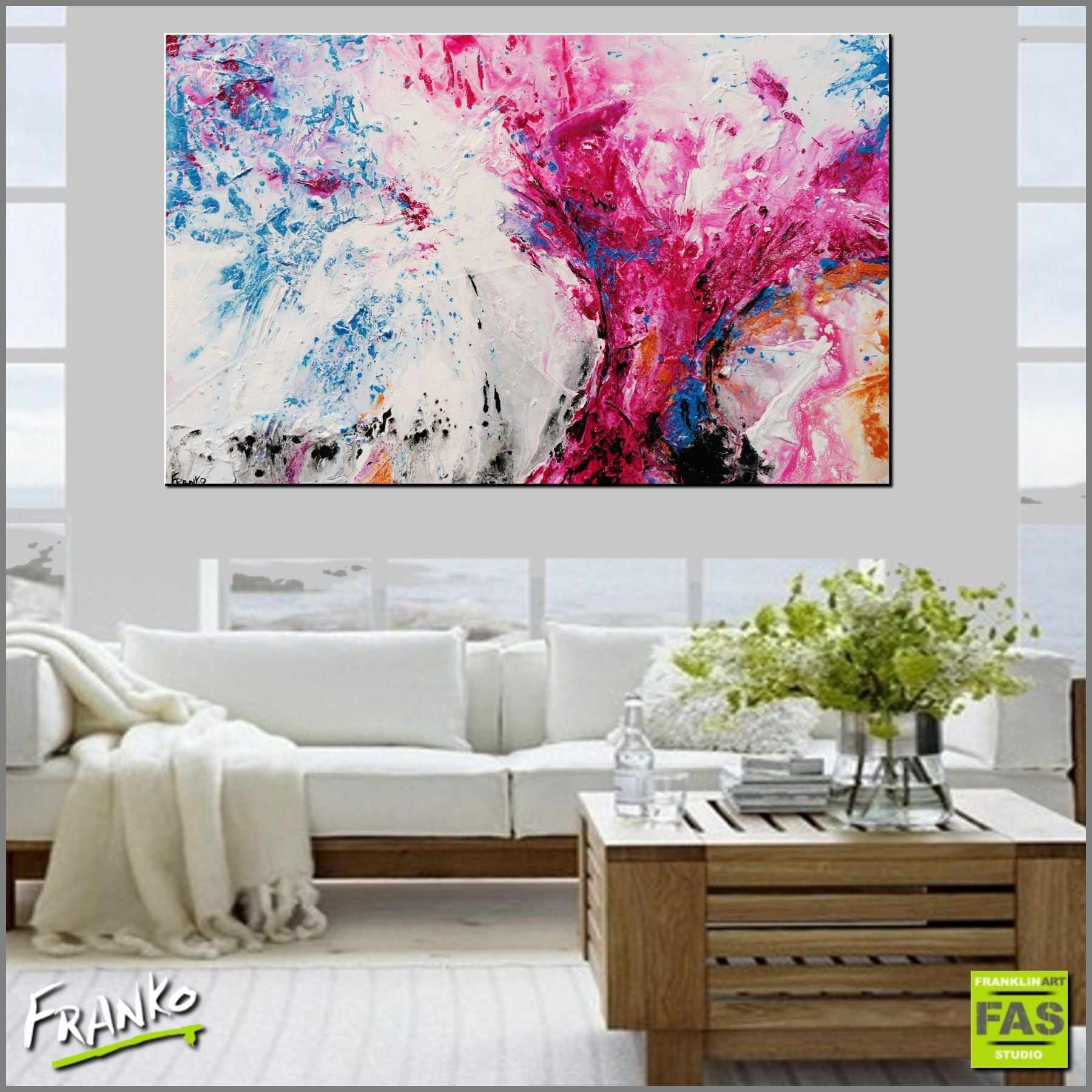 Blooming Magenta 160cm x 100cm White Pink Abstract Painting (SOLD)-Abstract-[Franko_Artist]-[Australian_artist]-[Gold_Coast]-[Brisbane]-[modern]-[contemporary]-[original]-[Large_artwork]-[The_Block]-[Dream_Homes]-[ideas]-[Grand_Designs]-[Art_Lover]-Franklin Art Studio
