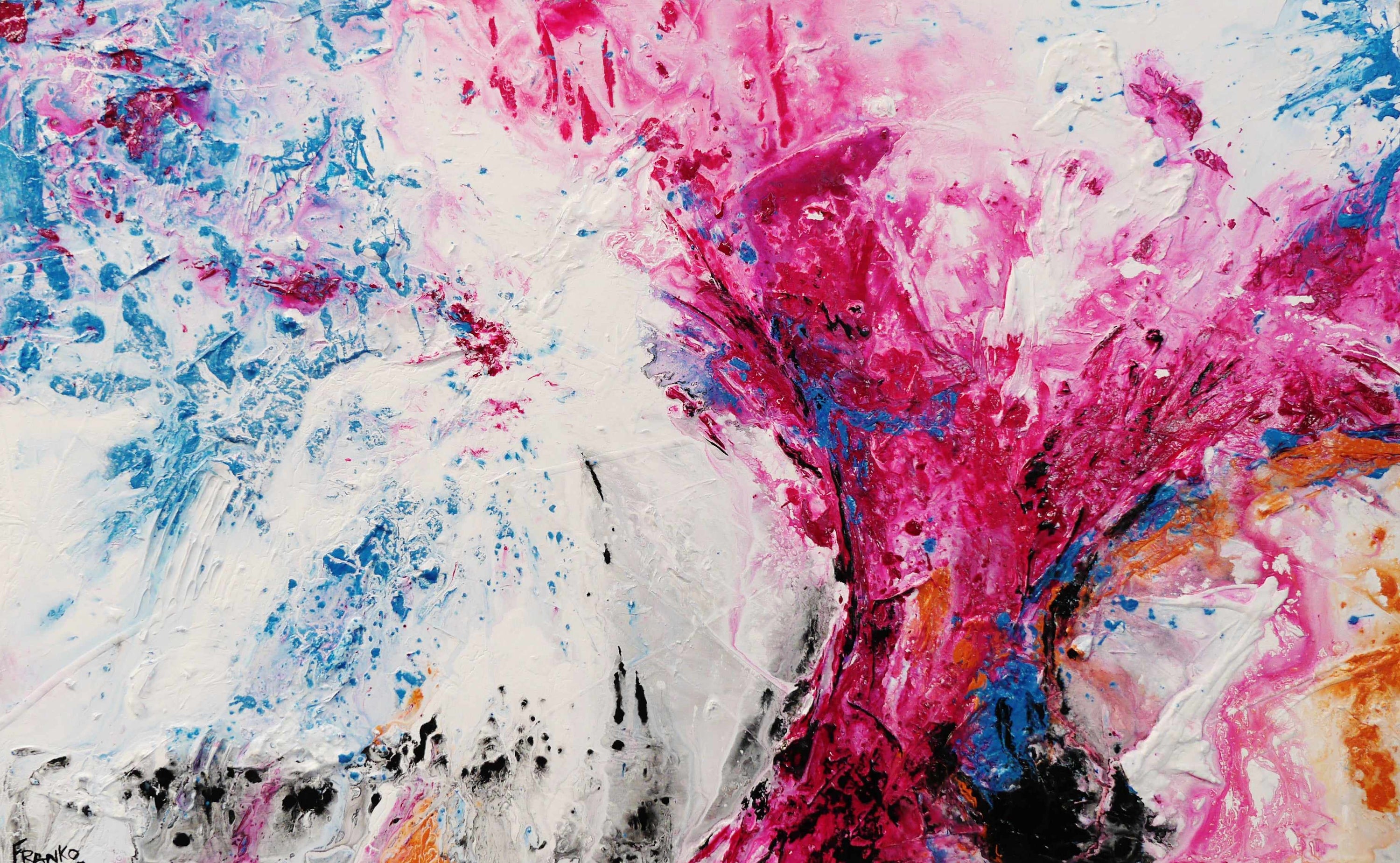 Blooming Magenta 160cm x 100cm White Pink Abstract Painting (SOLD)-Abstract-[Franko_Artist]-[Australian_artist]-[Gold_Coast]-[Brisbane]-[modern]-[contemporary]-[original]-[Large_artwork]-Franklin Art Studio