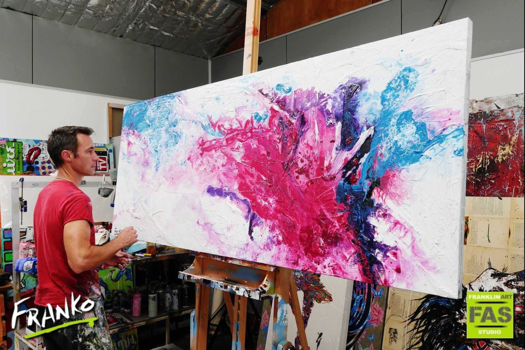 Blossom Possum 200cm x 80cm White Pink Abstract Painting (SOLD)-Abstract-[Franko_Artist]-[The_Block]-[Dream_Homes]-[ideas]- [Grand_Designs]-Franklin Art Studio