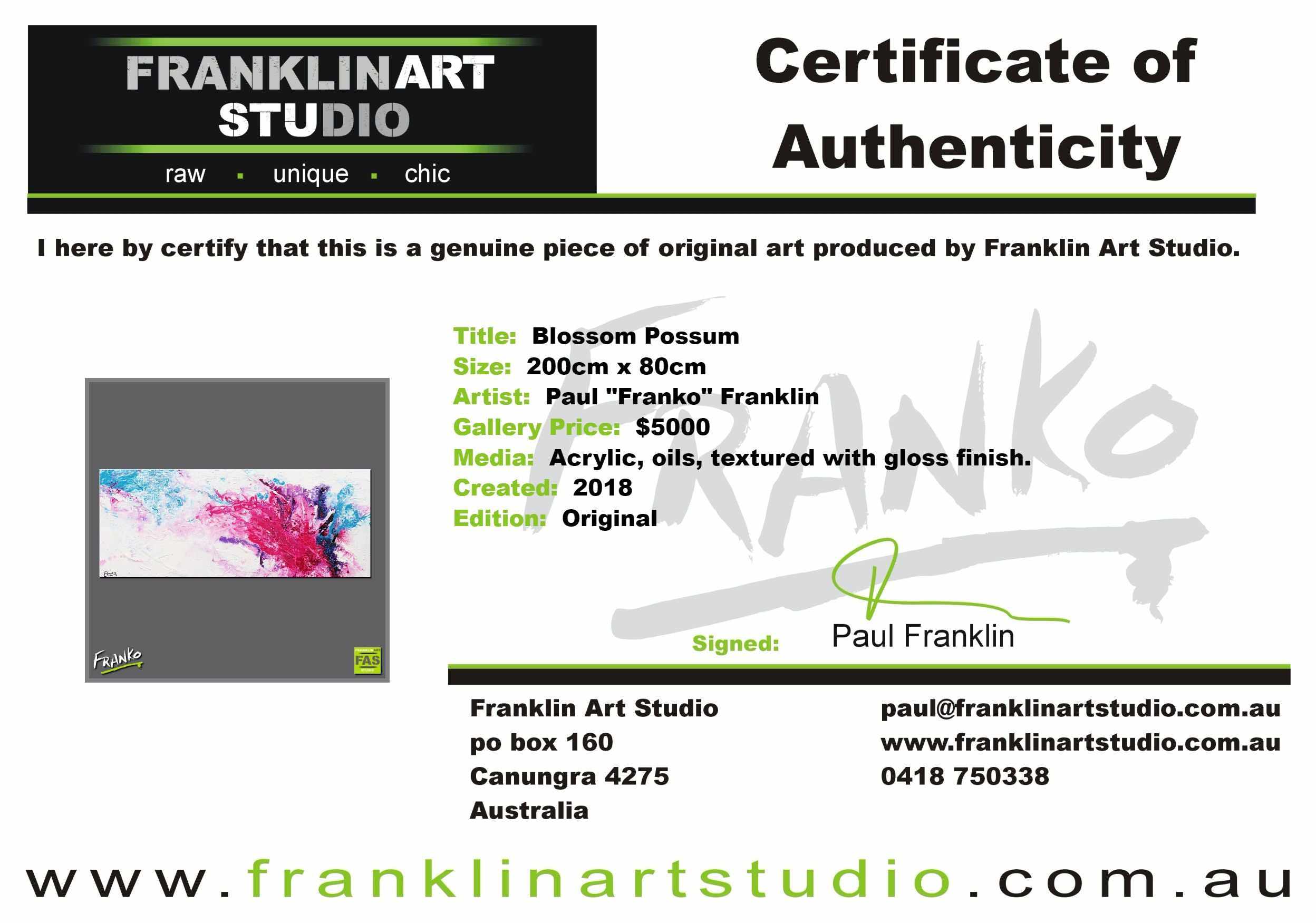Blossom Possum 200cm x 80cm White Pink Abstract Painting (SOLD)-Abstract-[Franko_Artist]-[The_Block]-[Dream_Homes]-[ideas]-[Grand_Designs]-[Art_Lover]-Franklin Art Studio