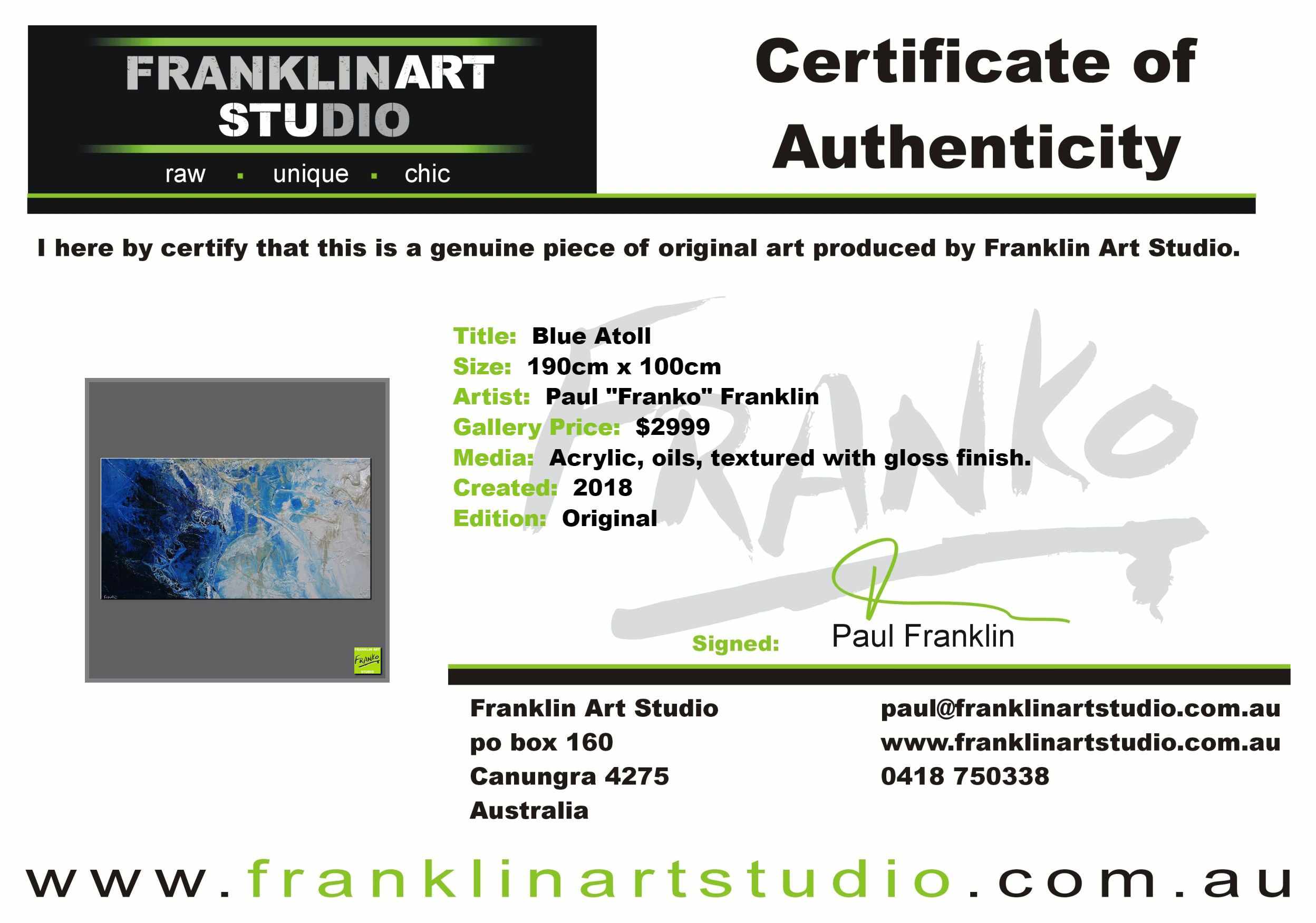 Blu Atoll 190cm x 100cm White Blue Textured Abstract Painting (SOLD)-Abstract-[Franko_Artist]-[The_Block]-[Dream_Homes]-[ideas]-[Grand_Designs]-[Art_Lover]-Franklin Art Studio