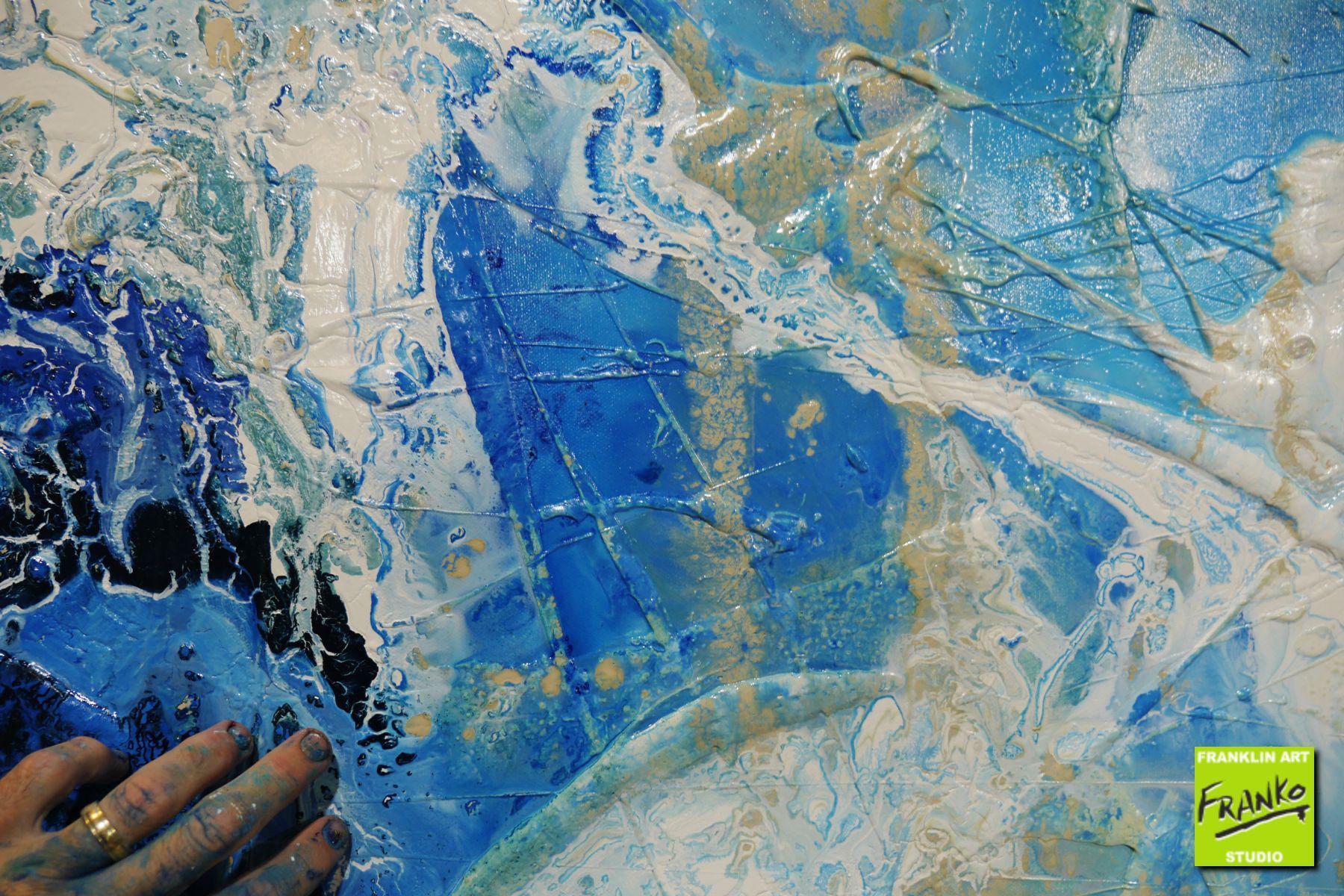 Blu Atoll 190cm x 100cm White Blue Textured Abstract Painting (SOLD)