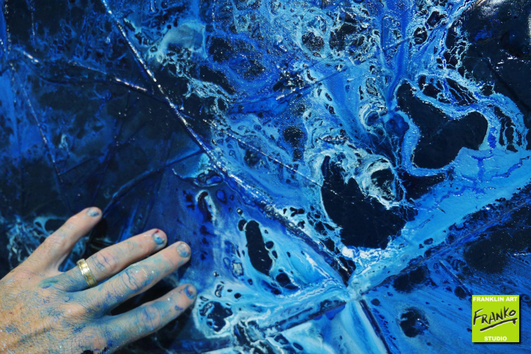 Blu Atoll 190cm x 100cm White Blue Textured Abstract Painting (SOLD)