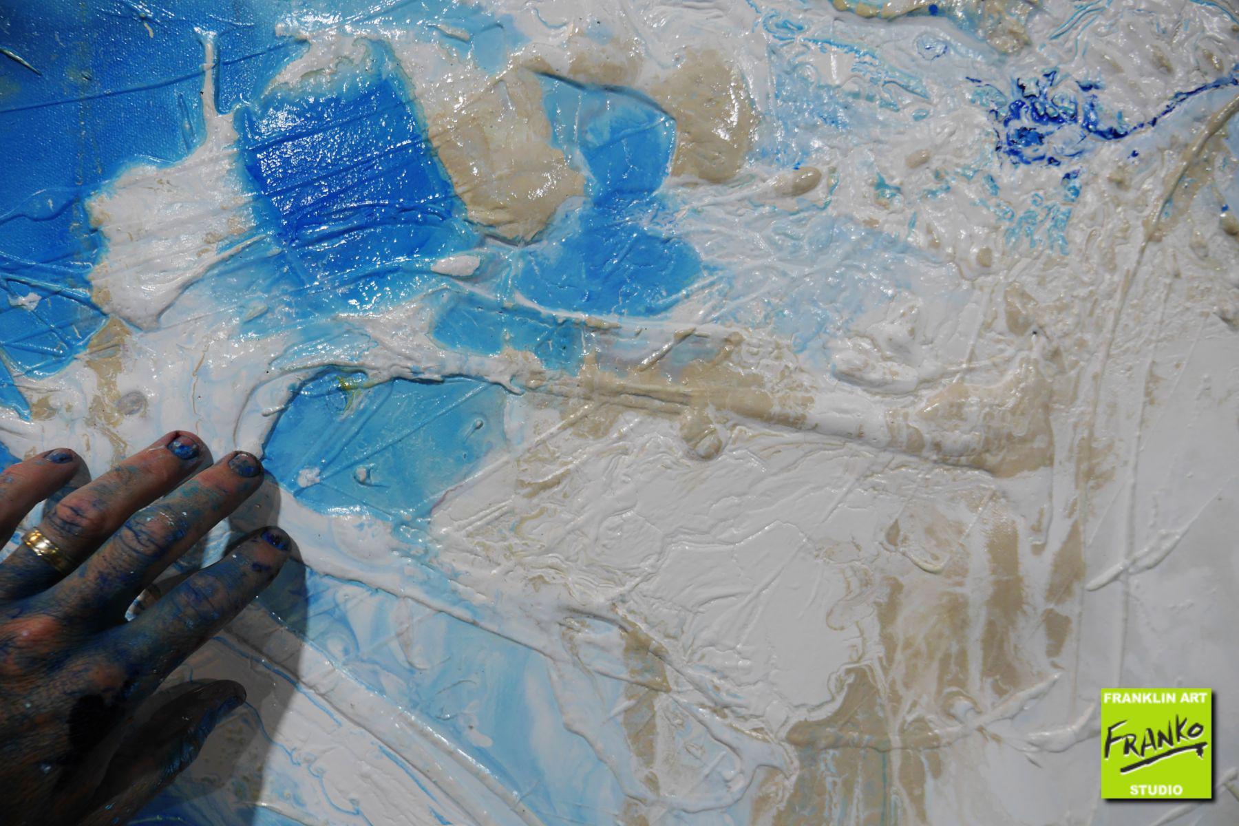 Blu Atoll 190cm x 100cm White Blue Textured Abstract Painting (SOLD)-Abstract-[Franko]-[Artist]-[Australia]-[Painting]-Franklin Art Studio