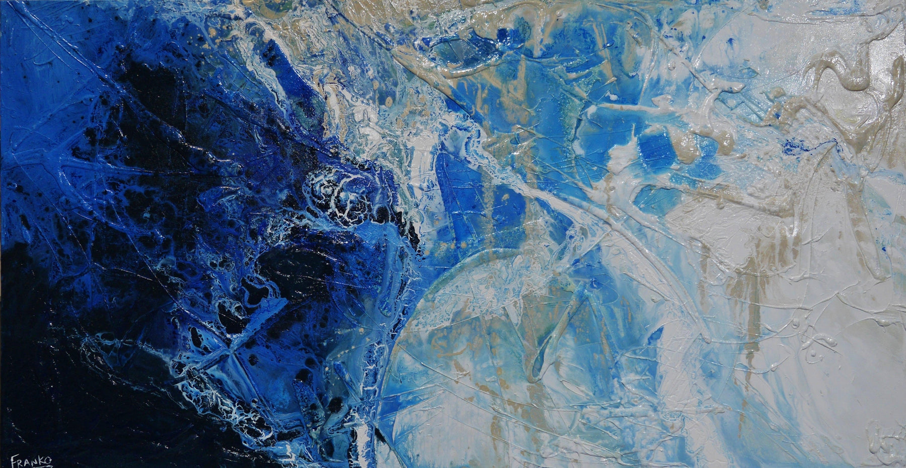 Blu Atoll 190cm x 100cm White Blue Textured Abstract Painting (SOLD)-Abstract-[Franko_Artist]-[Australian_artist]-[Gold_Coast]-[Brisbane]-[modern]-[contemporary]-[original]-[Large_artwork]-Franklin Art Studio