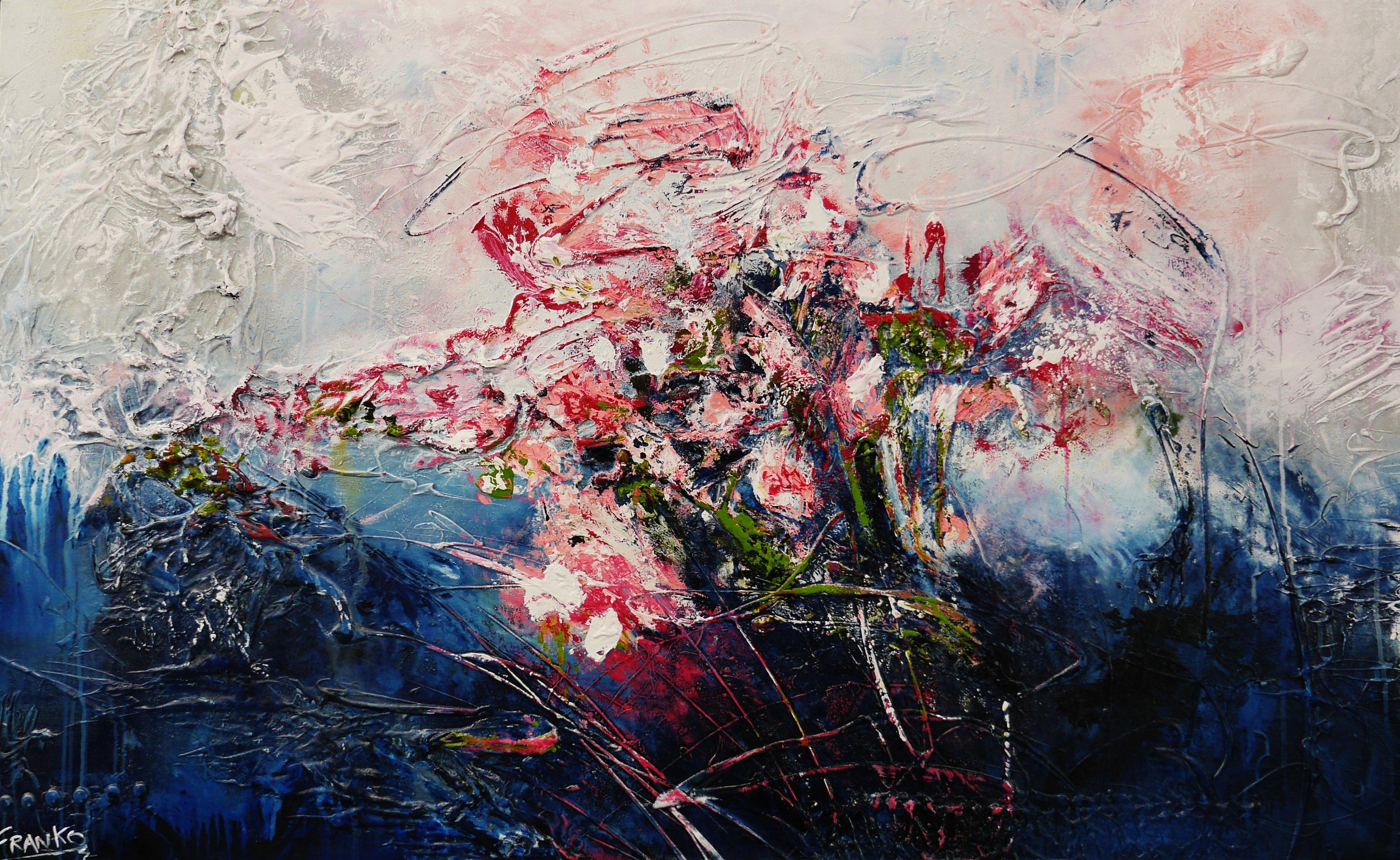 Blu Bloom 160cm x 100cm Blue Grey Pink Textured Abstract Painting (SOLD)-Abstract-[Franko_Artist]-[Australian_artist]-[Gold_Coast]-[Brisbane]-[modern]-[contemporary]-[original]-[Large_artwork]-Franklin Art Studio
