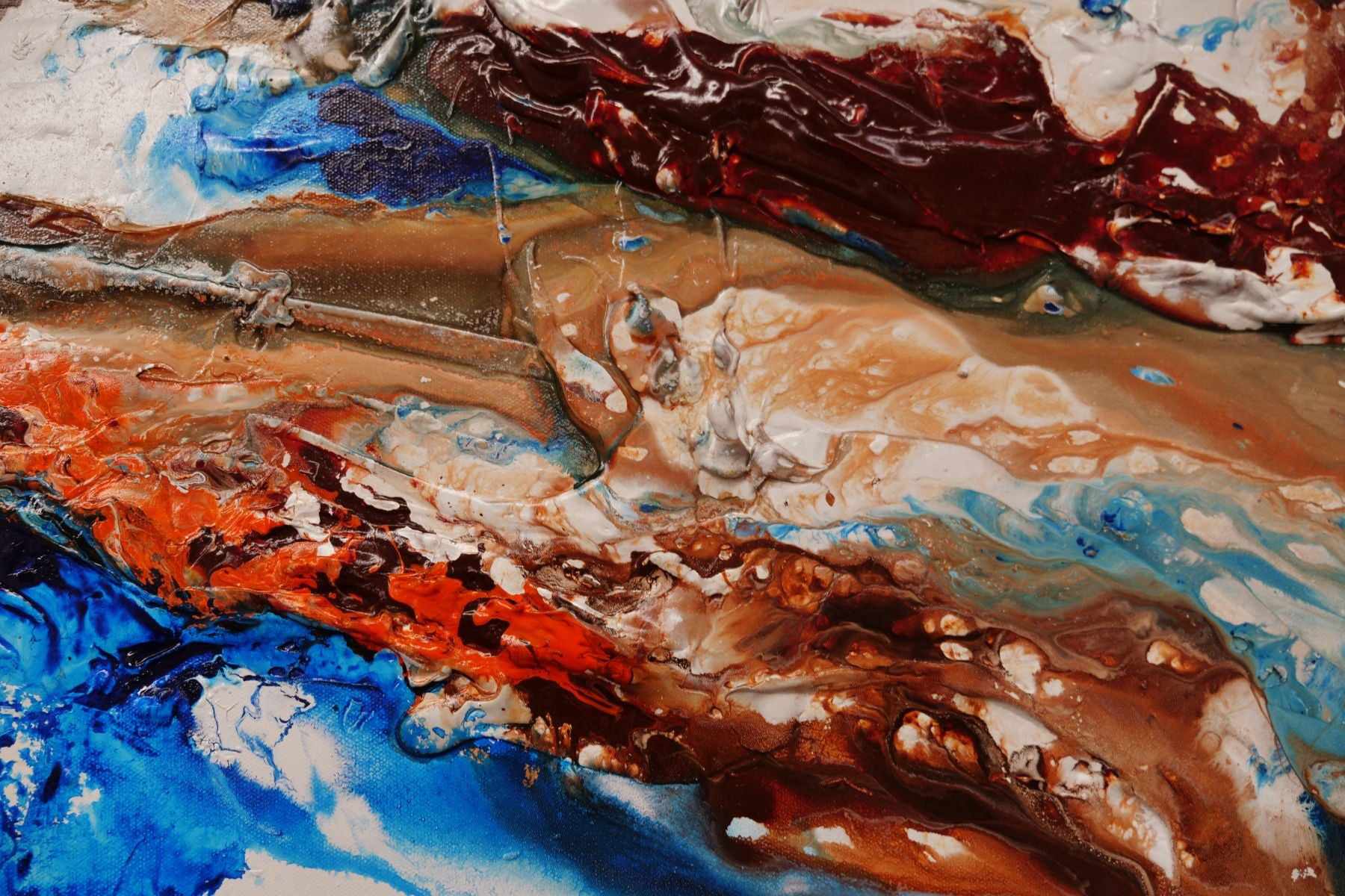Blu Coast 240cm x 100cm Blue Cream Textured Abstract Painting (SOLD)