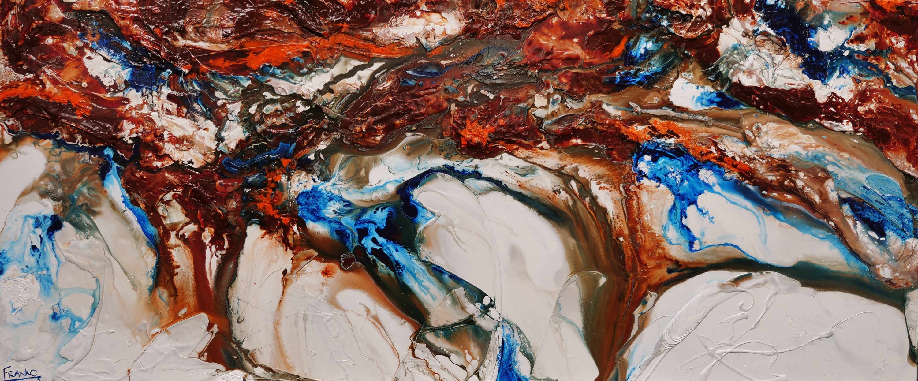 Blu Coast 240cm x 100cm Blue Cream Textured Abstract Painting (SOLD)-Abstract-[Franko_Artist]-[Australian_artist]-[Gold_Coast]-[Brisbane]-[modern]-[contemporary]-[original]-[Large_artwork]-Franklin Art Studio