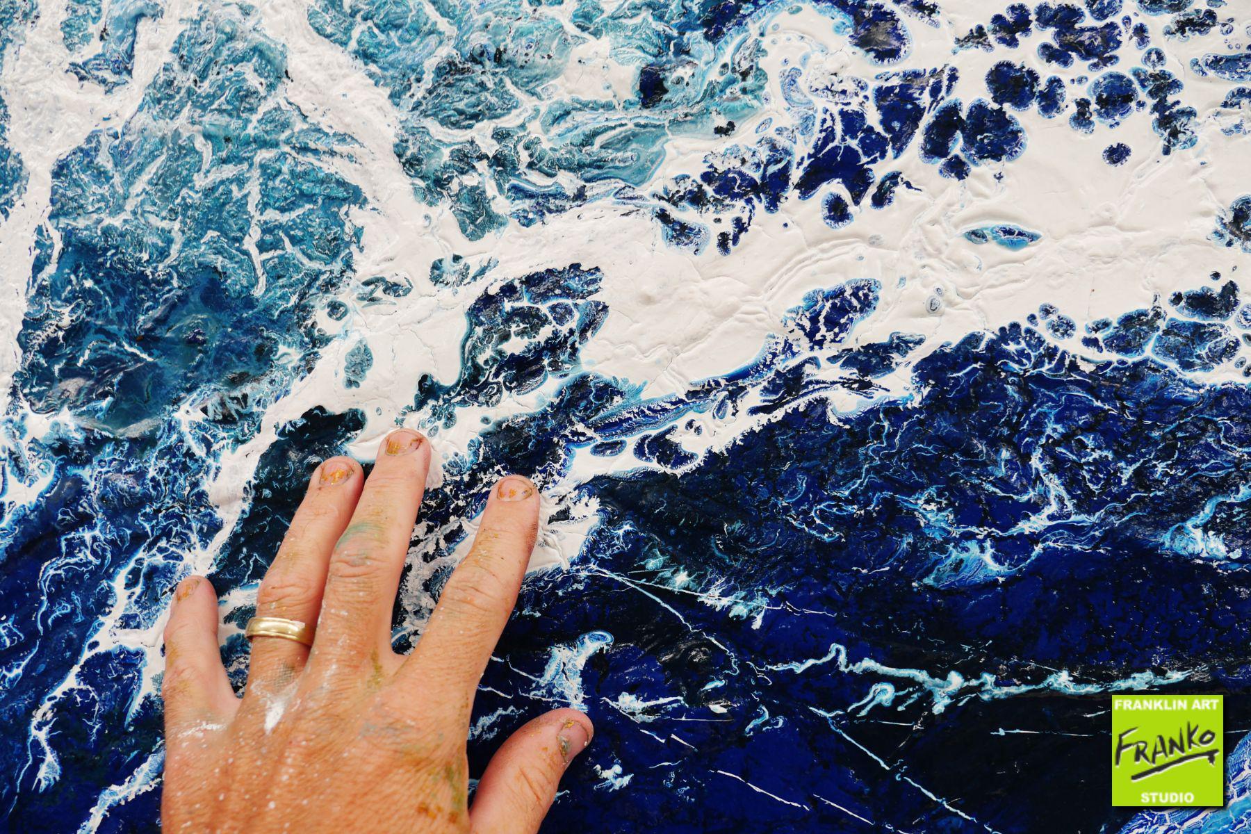 Blu Drift 190cm x 100cm White Blue Textured Abstract Painting (SOLD)