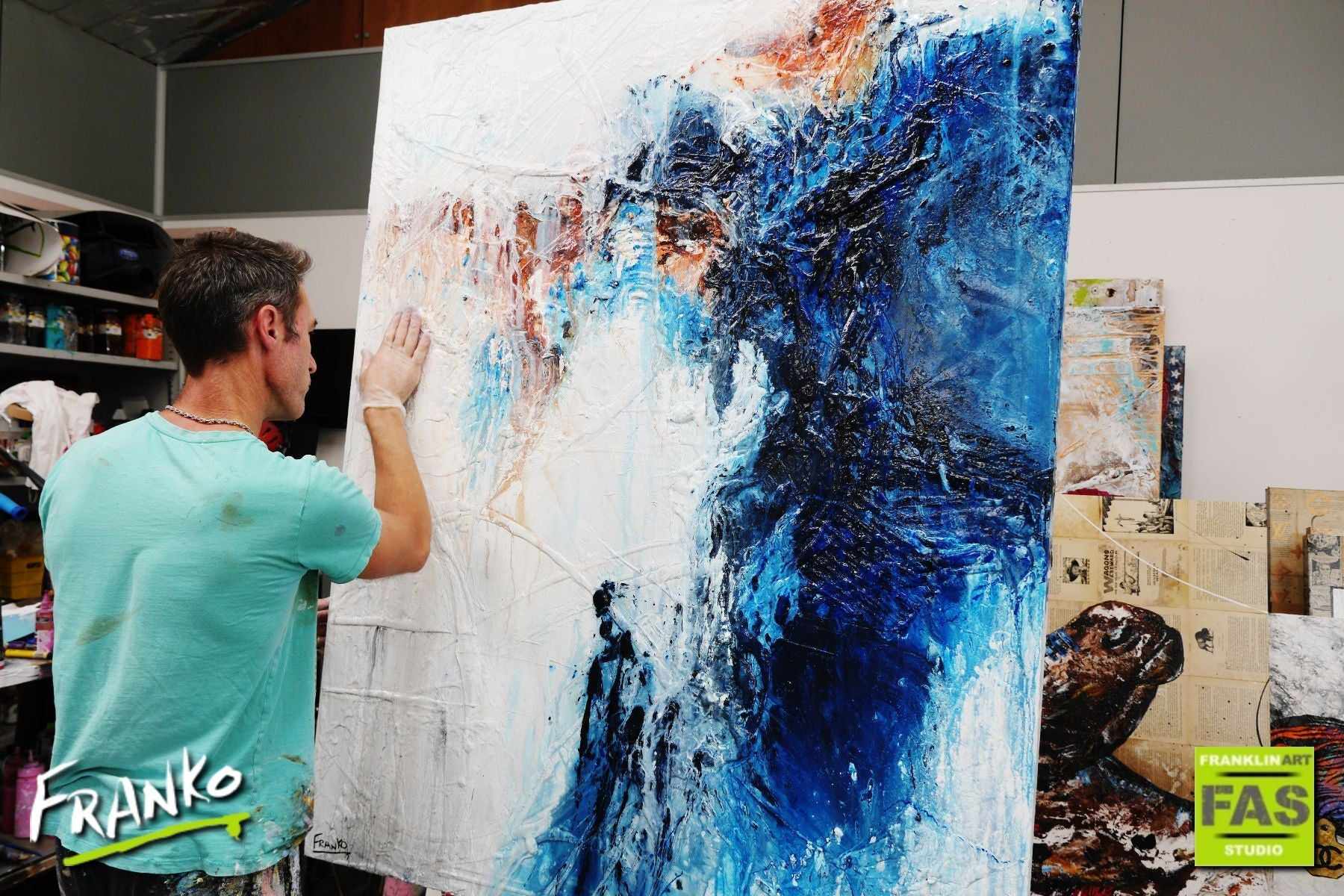 Blu Peaks 120cm x 150cm Blue White Abstract Painting (SOLD)-Abstract-[Franko_Artist]-[The_Block]-[Dream_Homes]-[ideas]- [Grand_Designs]-Franklin Art Studio
