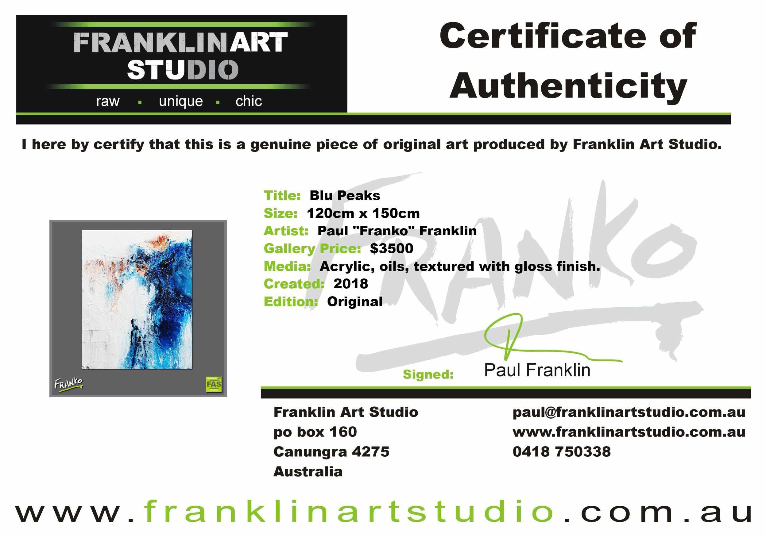 Blu Peaks 120cm x 150cm Blue White Abstract Painting (SOLD)-Abstract-[Franko_Artist]-[The_Block]-[Dream_Homes]-[ideas]-[Grand_Designs]-[Art_Lover]-Franklin Art Studio