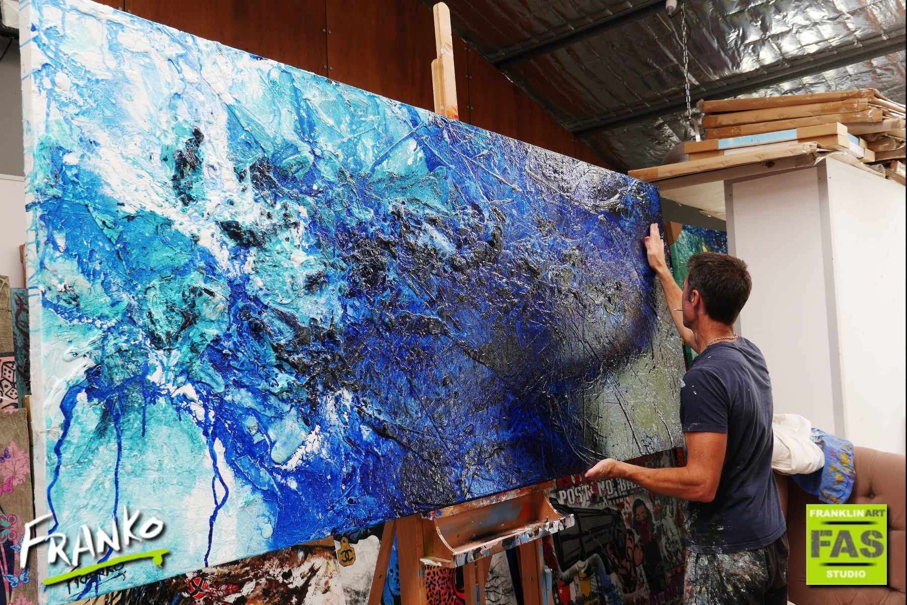 Blu Shard 240cm x 100cm Blue Abstract Painting (SOLD)-Abstract-[Franko_Artist]-[The_Block]-[Dream_Homes]-[ideas]- [Grand_Designs]-Franklin Art Studio