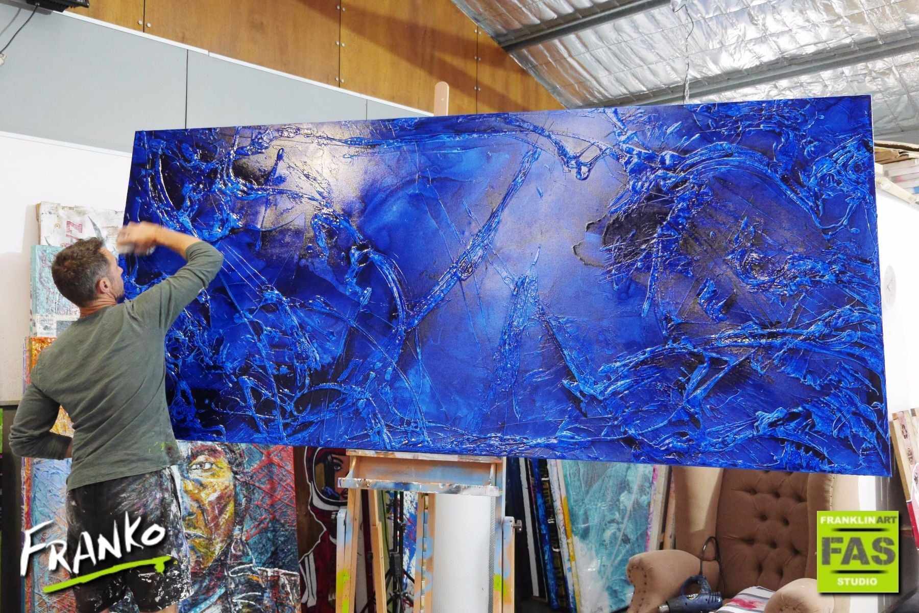 Blue Alone 270cm x 120cm Blue Abstract Painting (SOLD)-abstract-[Franko_Artist]-[The_Block]-[Dream_Homes]-[ideas]- [Grand_Designs]-Franklin Art Studio