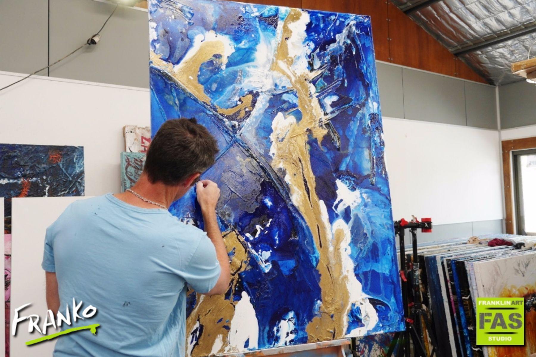 Blue And Gold Glitz 140cm x 100cm Blue And Gold Abstract Painting (SOLD)-abstract-[Franko_Artist]-[The_Block]-[Dream_Homes]-[ideas]- [Grand_Designs]-Franklin Art Studio
