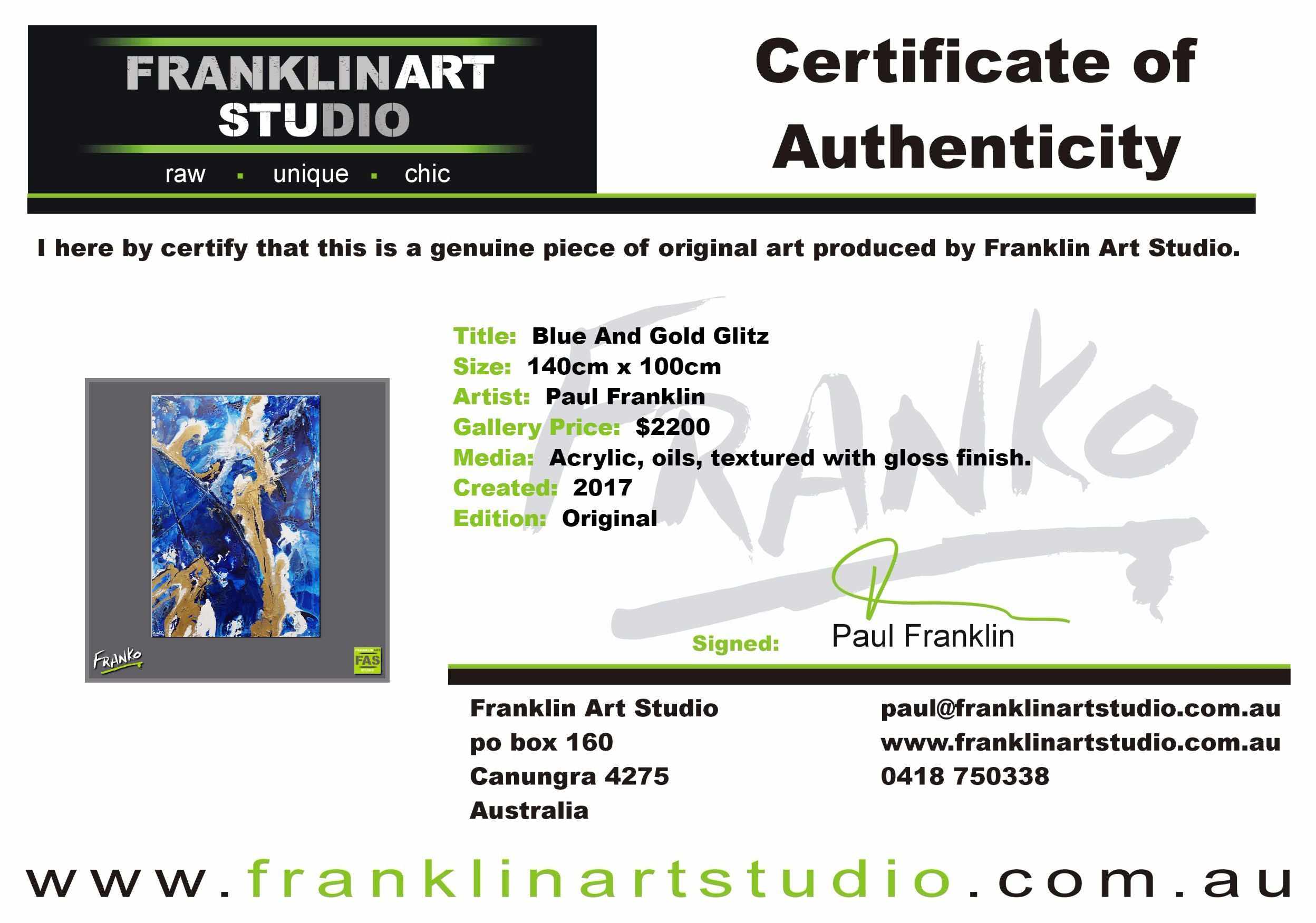 Blue And Gold Glitz 140cm x 100cm Blue And Gold Abstract Painting (SOLD)-abstract-[Franko_Artist]-[The_Block]-[Dream_Homes]-[ideas]-[Grand_Designs]-[Art_Lover]-Franklin Art Studio